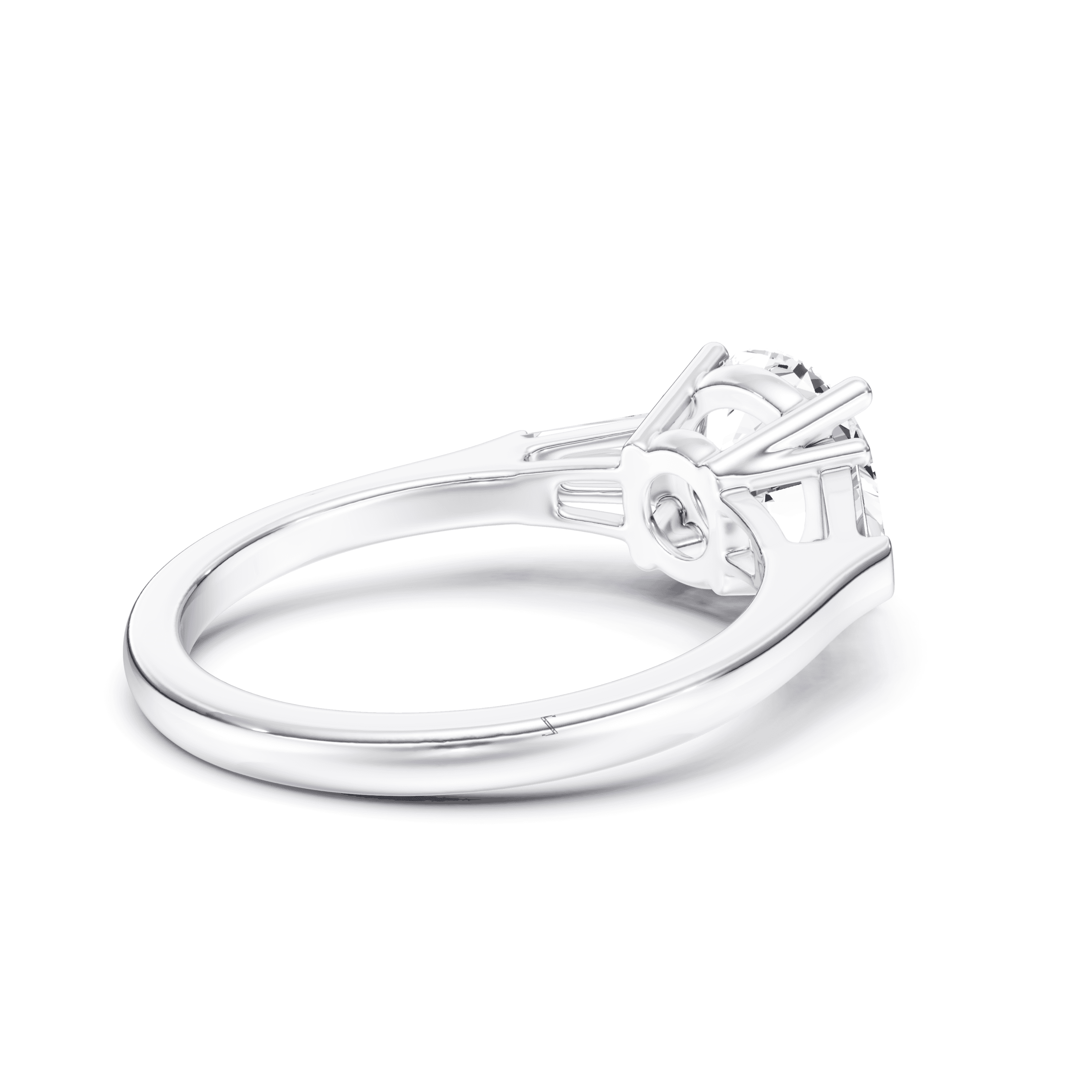 3 Stone Tapered Ring Round — White Gold view 2
