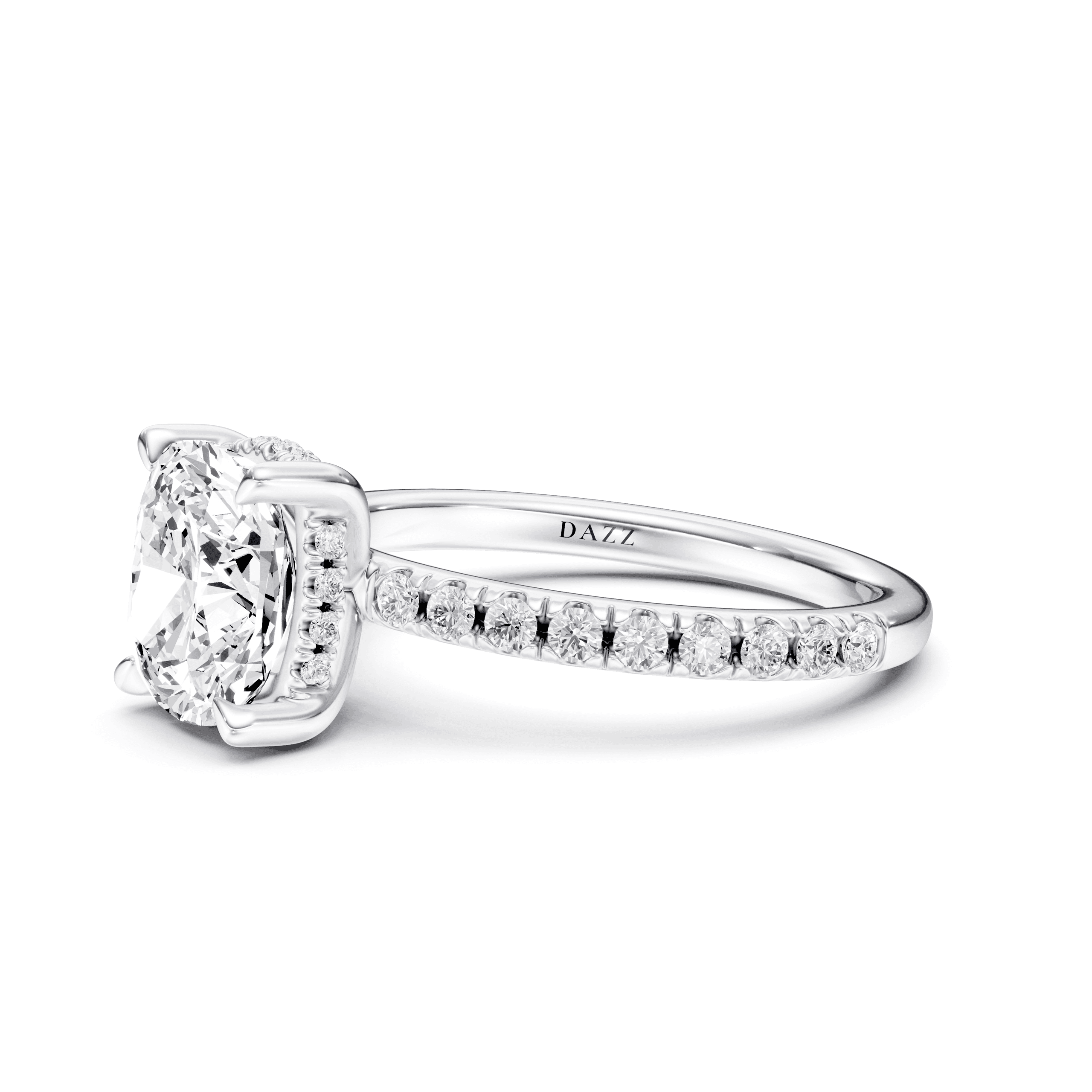 Pavé Ring Cushion — White Gold view 3