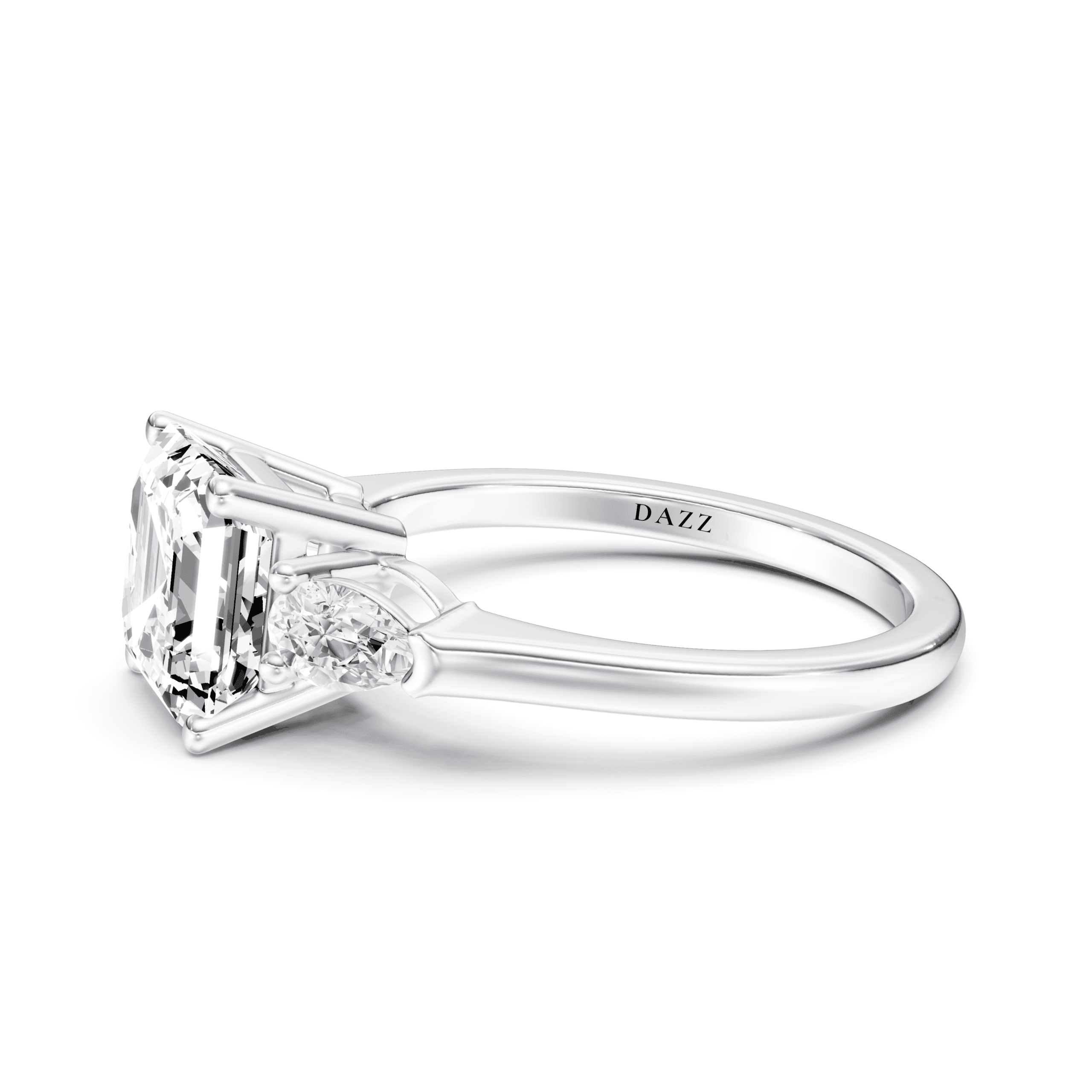 3 Stone Pear Ring Asscher — White Gold view 3