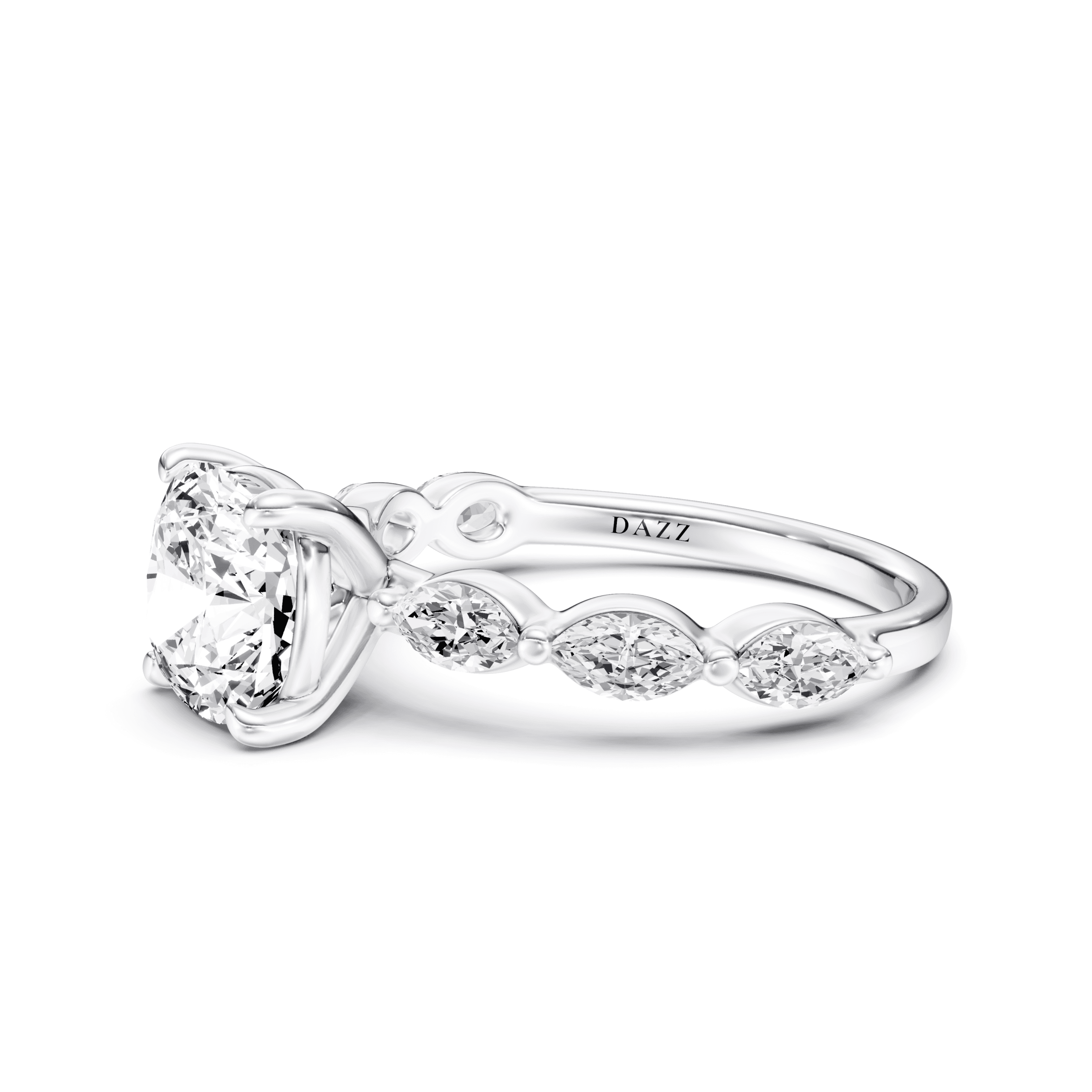 Solitaire Marquise Cushion — White Gold view 3