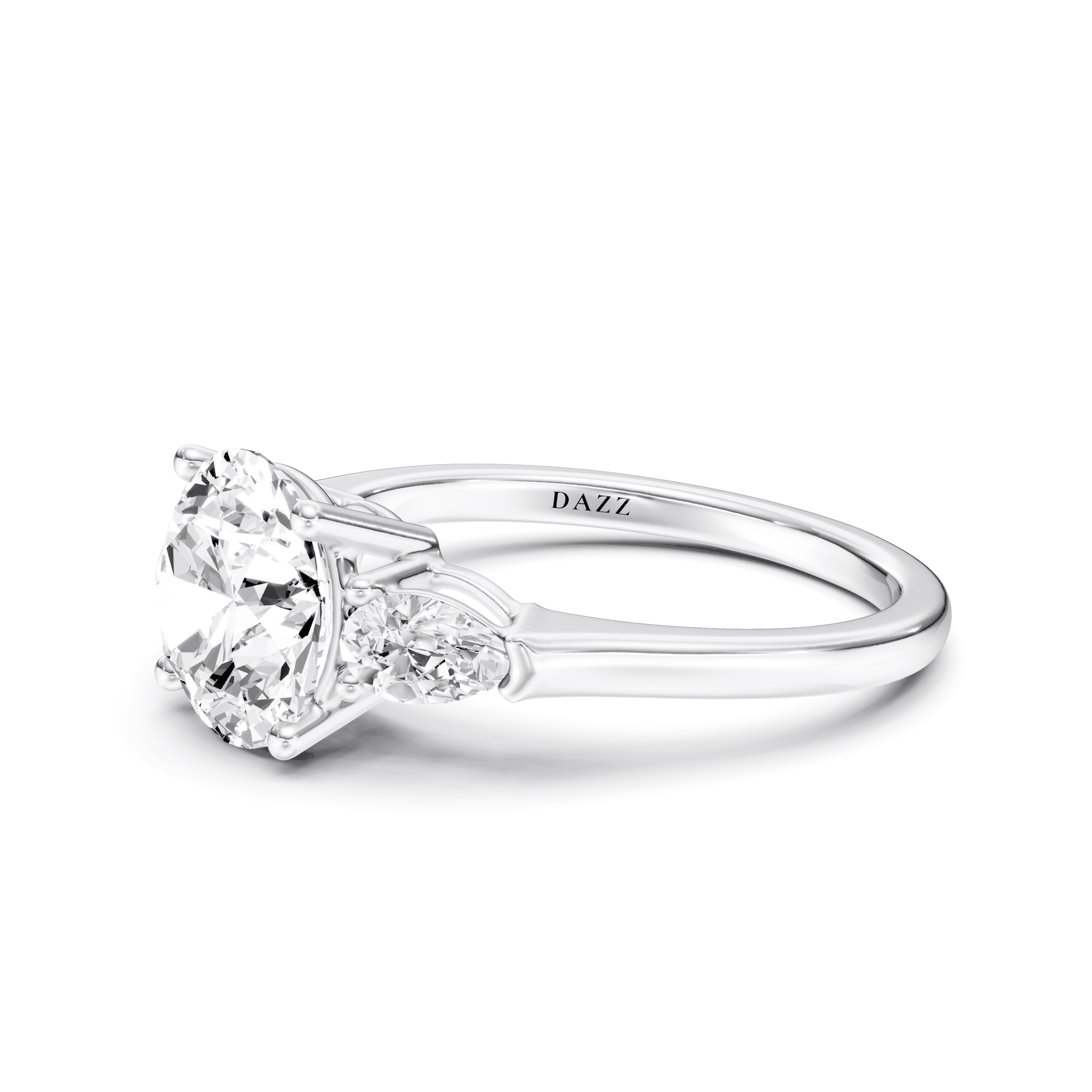 3 Stone Pear Ring Round — White Gold view 3