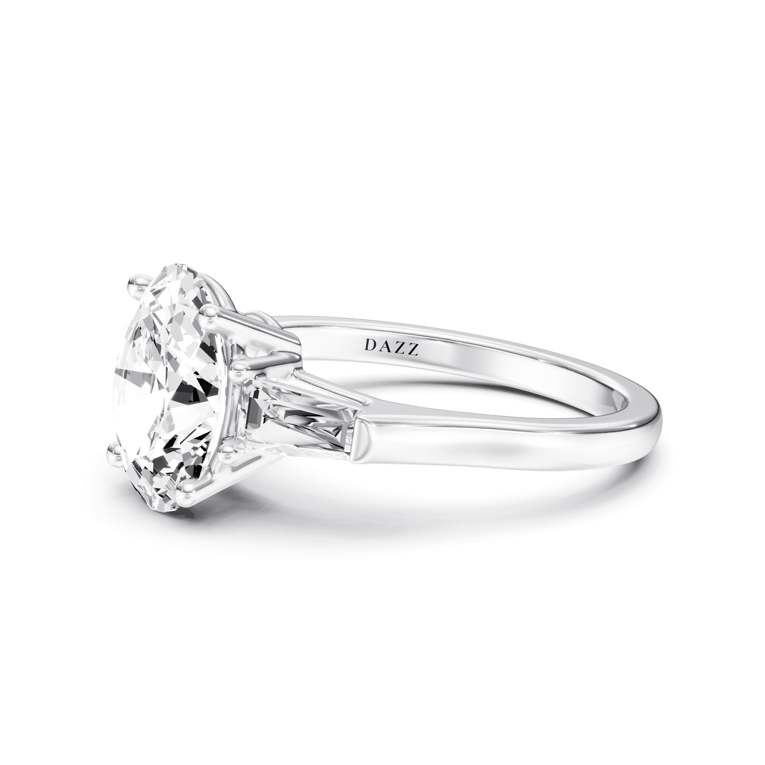 3 Stone Tapered Ring Oval — White Gold view 3