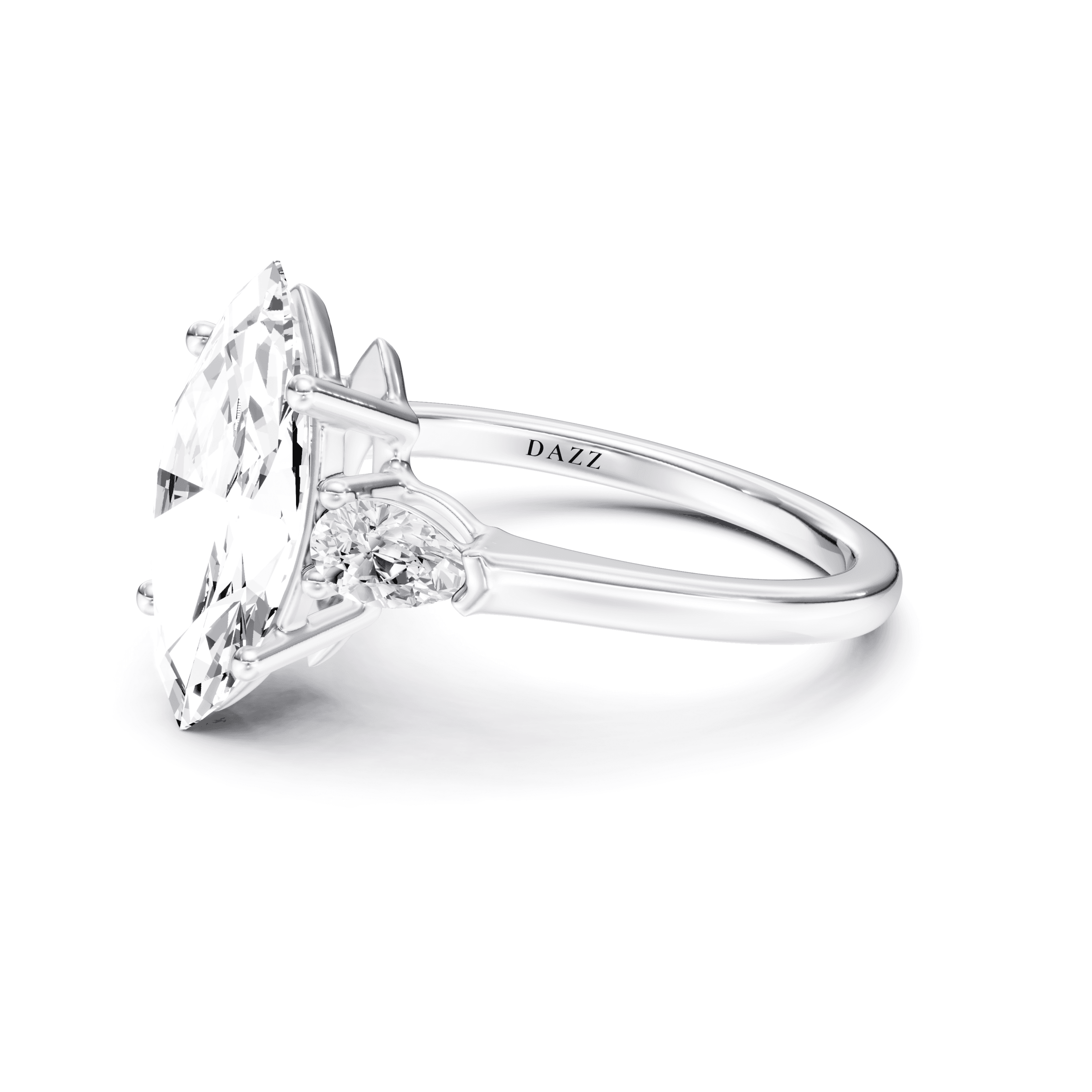 3 Stone Pear Ring Marquise — White Gold view 3