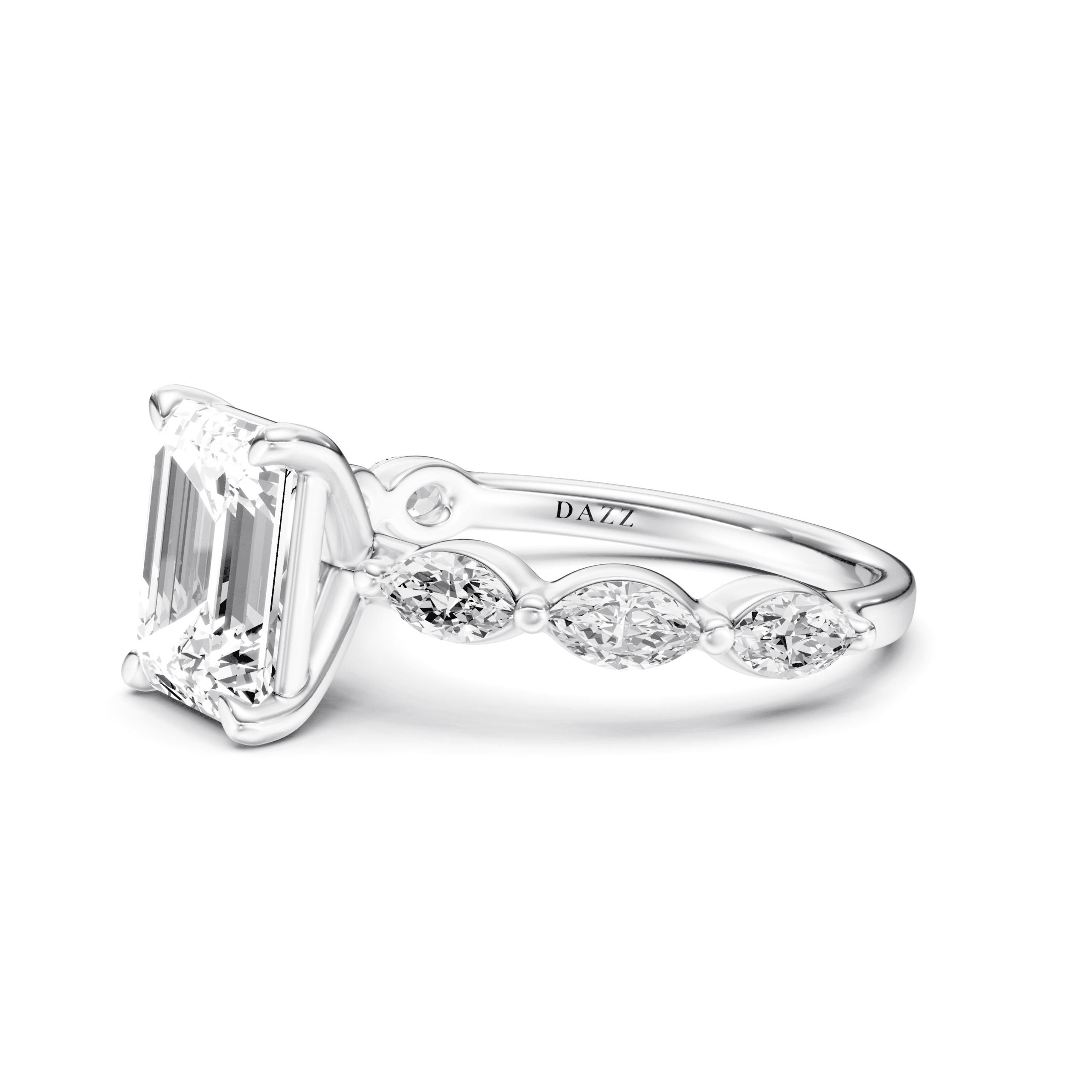 Solitaire Marquise Emerald — White Gold view 3