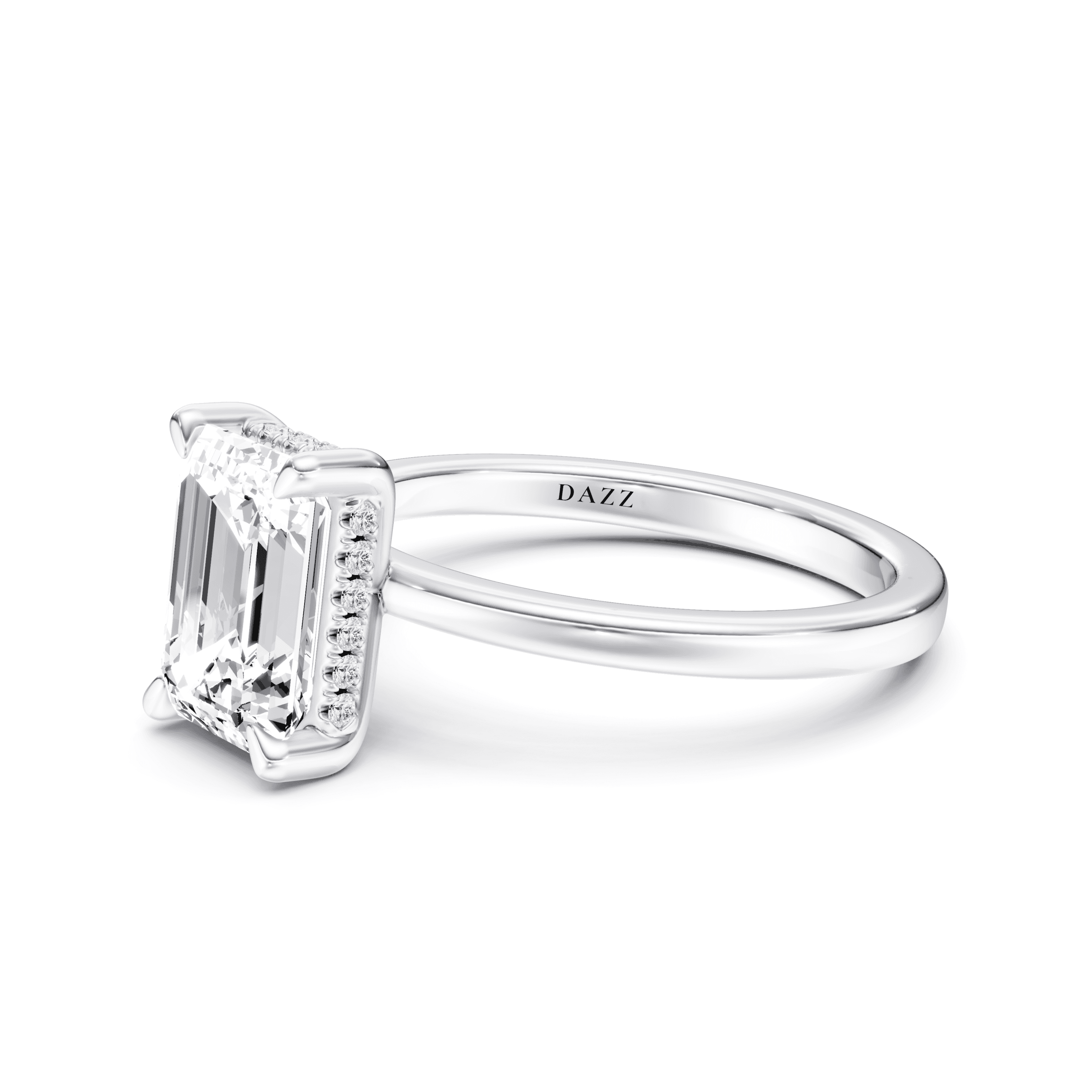 Hidden Halo Ring Emerald — White Gold view 3