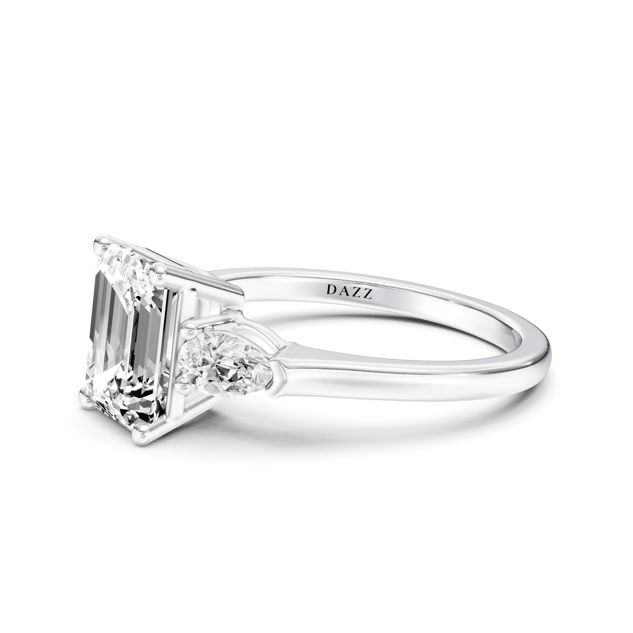 3 Stone Pear Ring Emerald — White Gold view 3