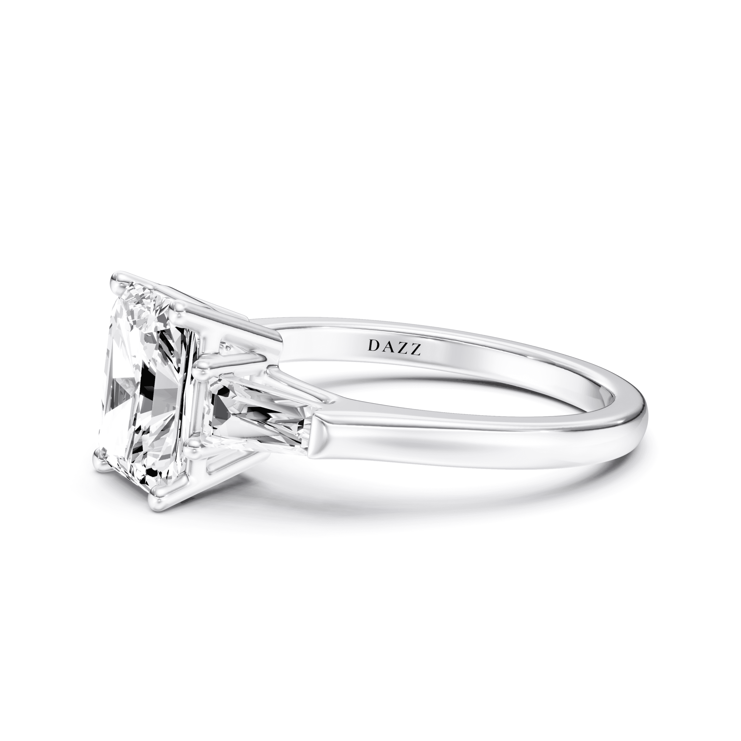 3 Stone Tapered Ring Radiant — White Gold view 3