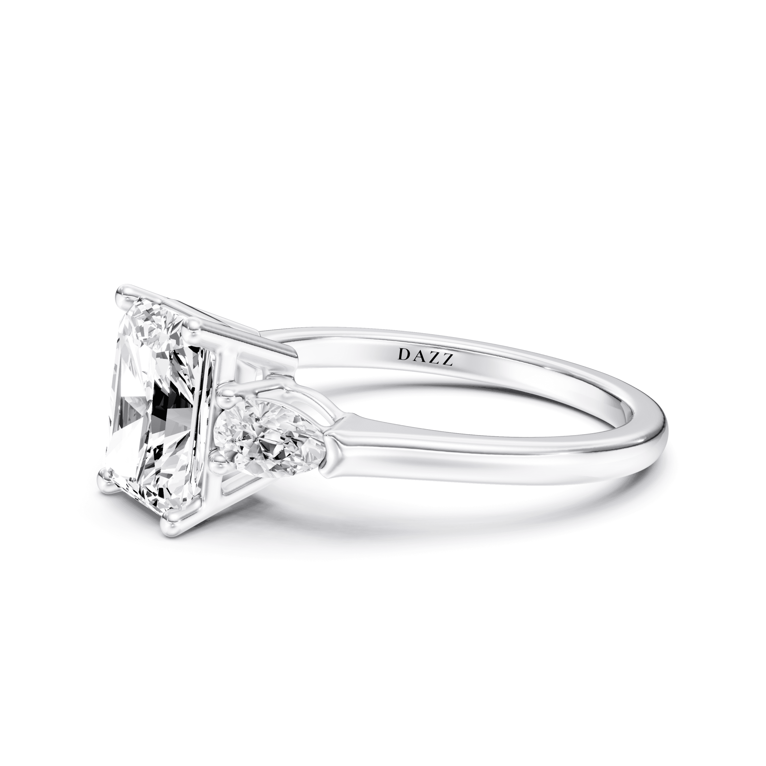 3 Stone Pear Ring Radiant — White Gold view 3