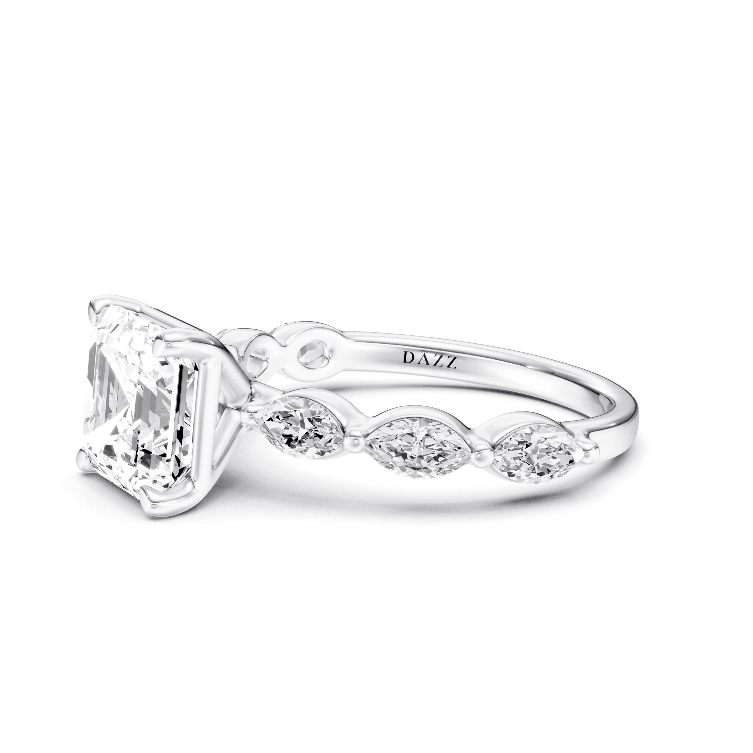 Solitaire Marquise Asscher — White Gold view 3