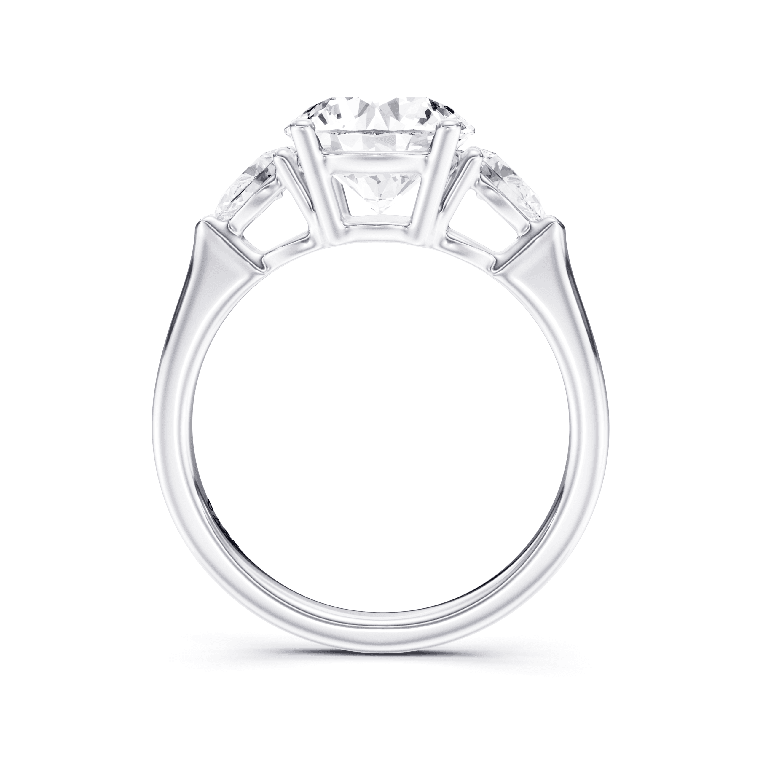 3 Stone Pear Ring Round — White Gold view 4