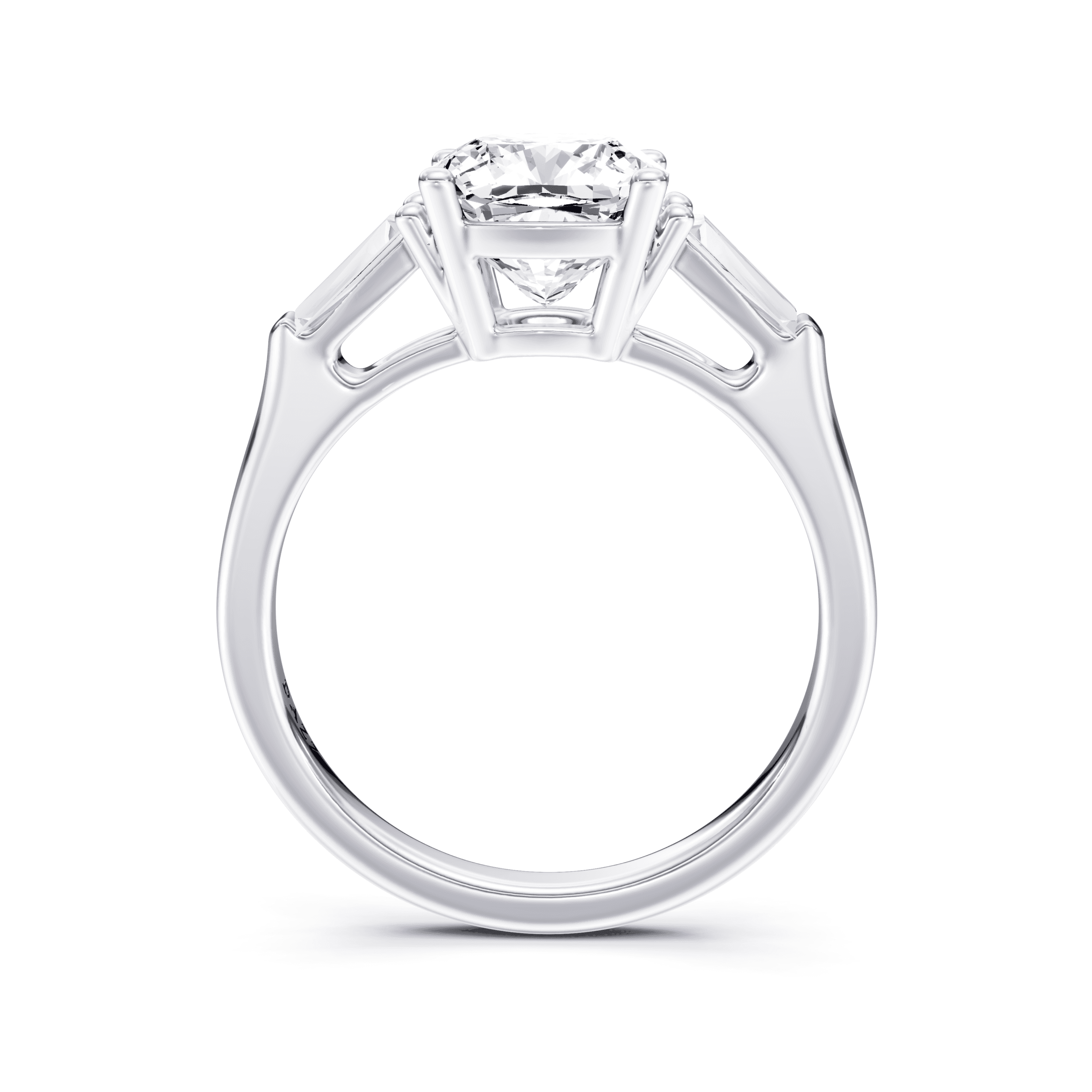3 Stone Tapered Ring Cushion — White Gold view 4