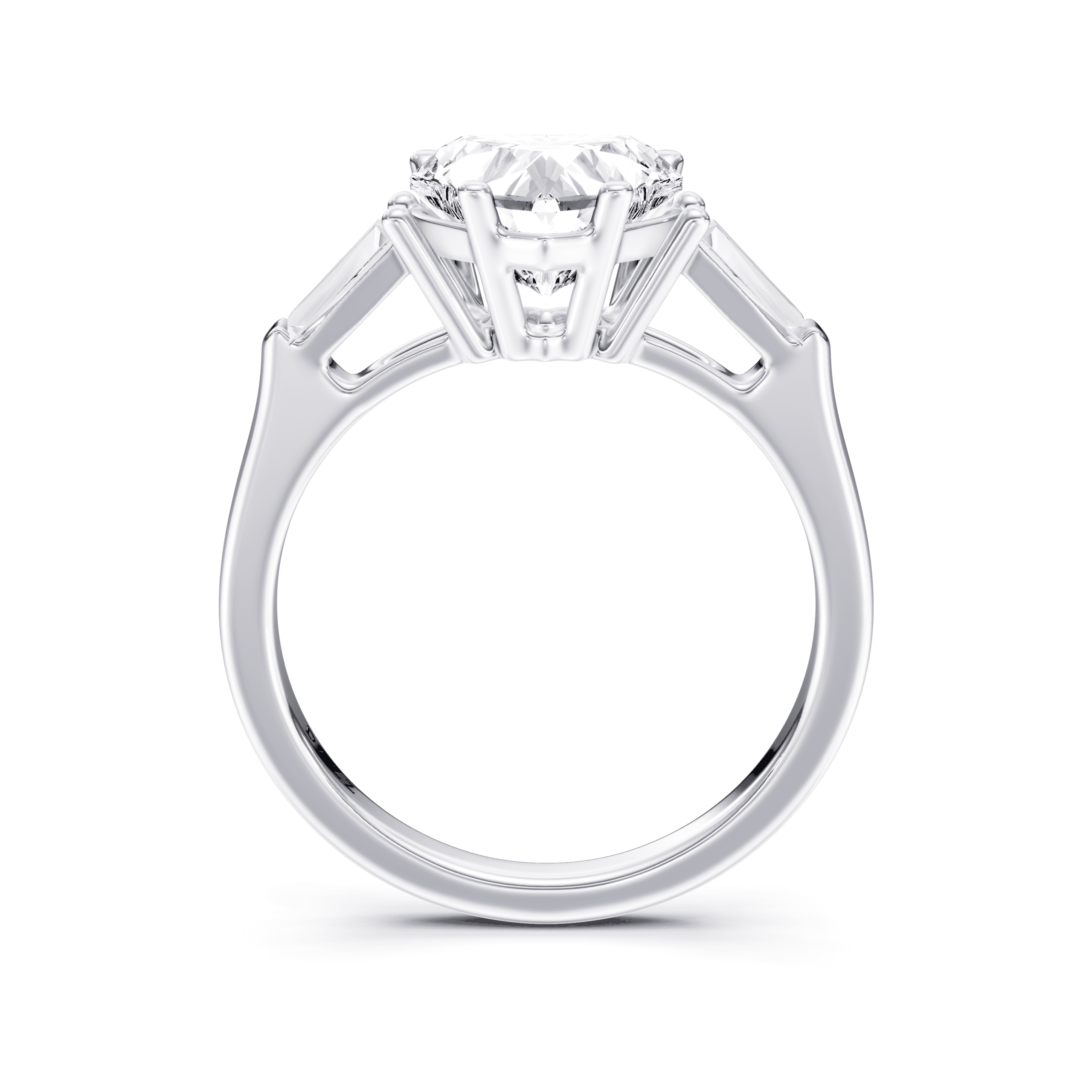 3 Stone Tapered Ring Heart — White Gold view 4