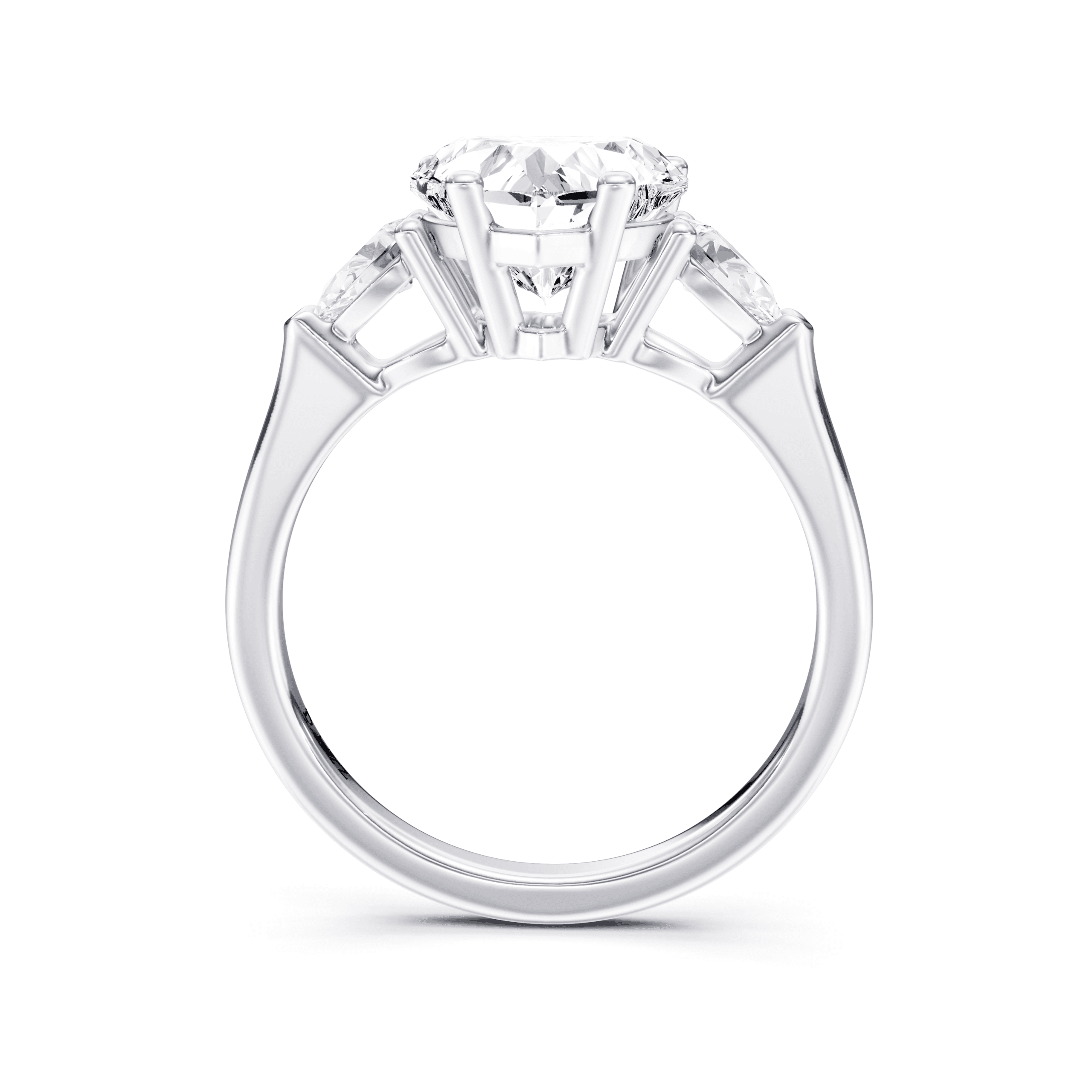 3 Stone Pear Ring Heart — White Gold view 4