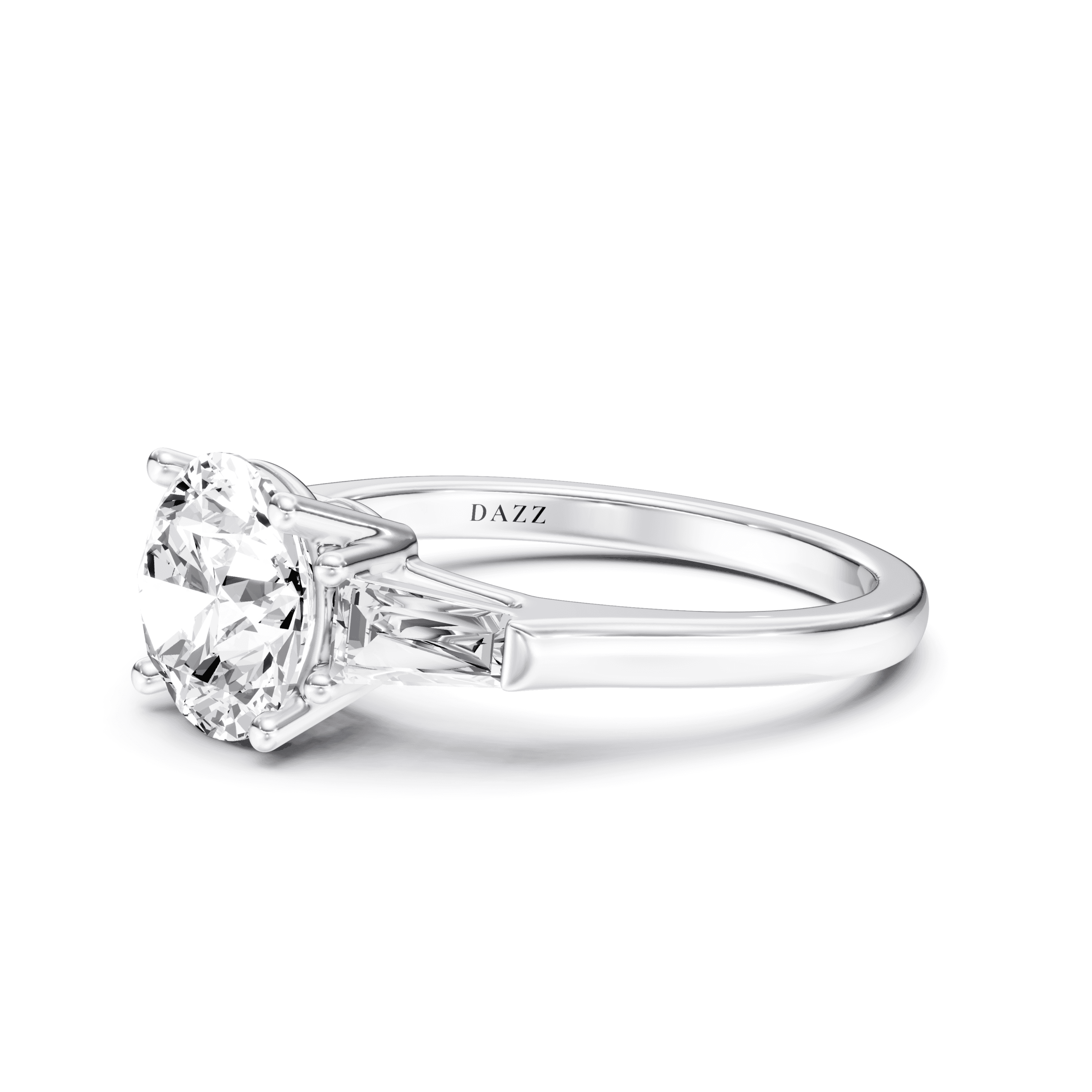 3 Stone Tapered Ring Round — White Gold view 3