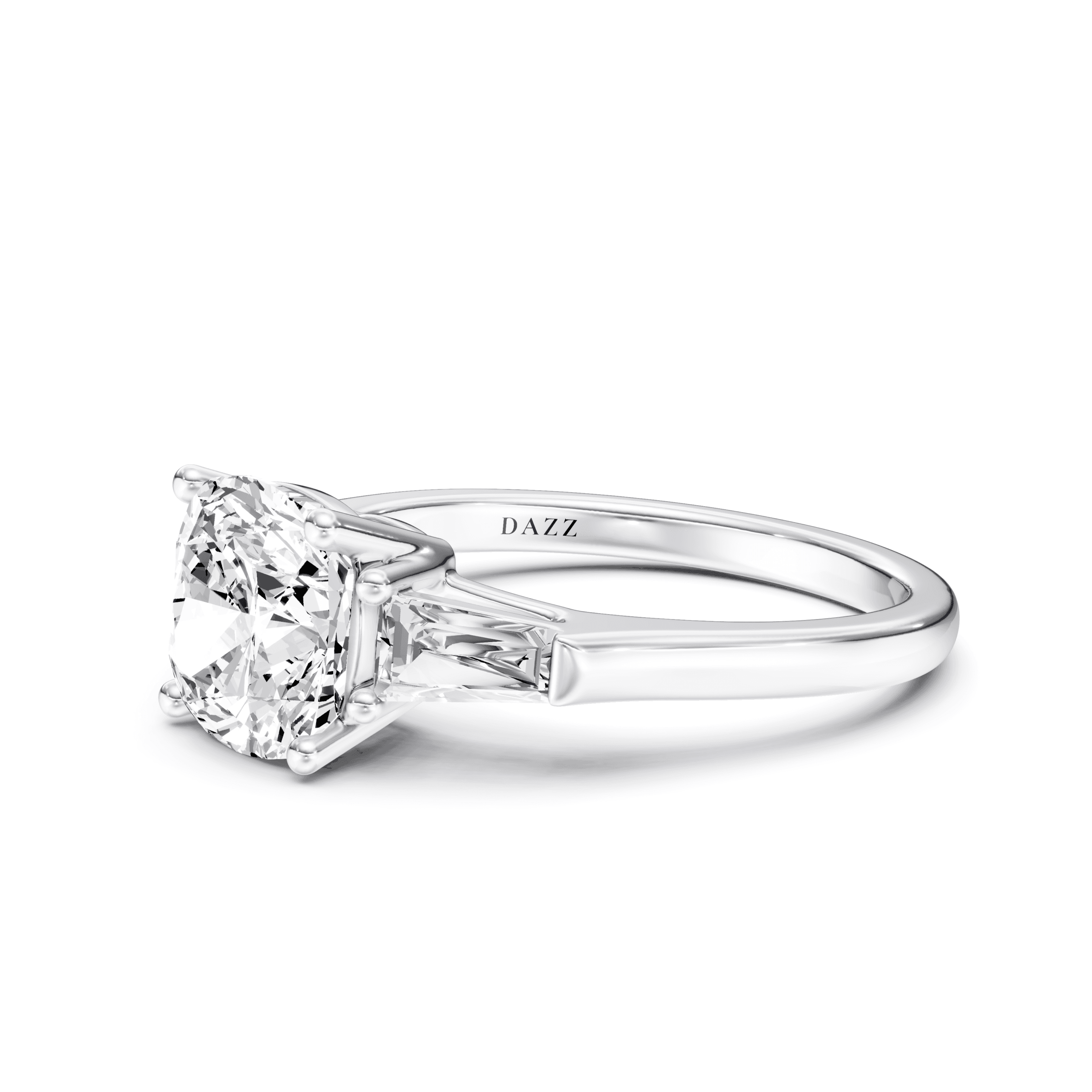 3 Stone Tapered Ring Cushion — White Gold view 2