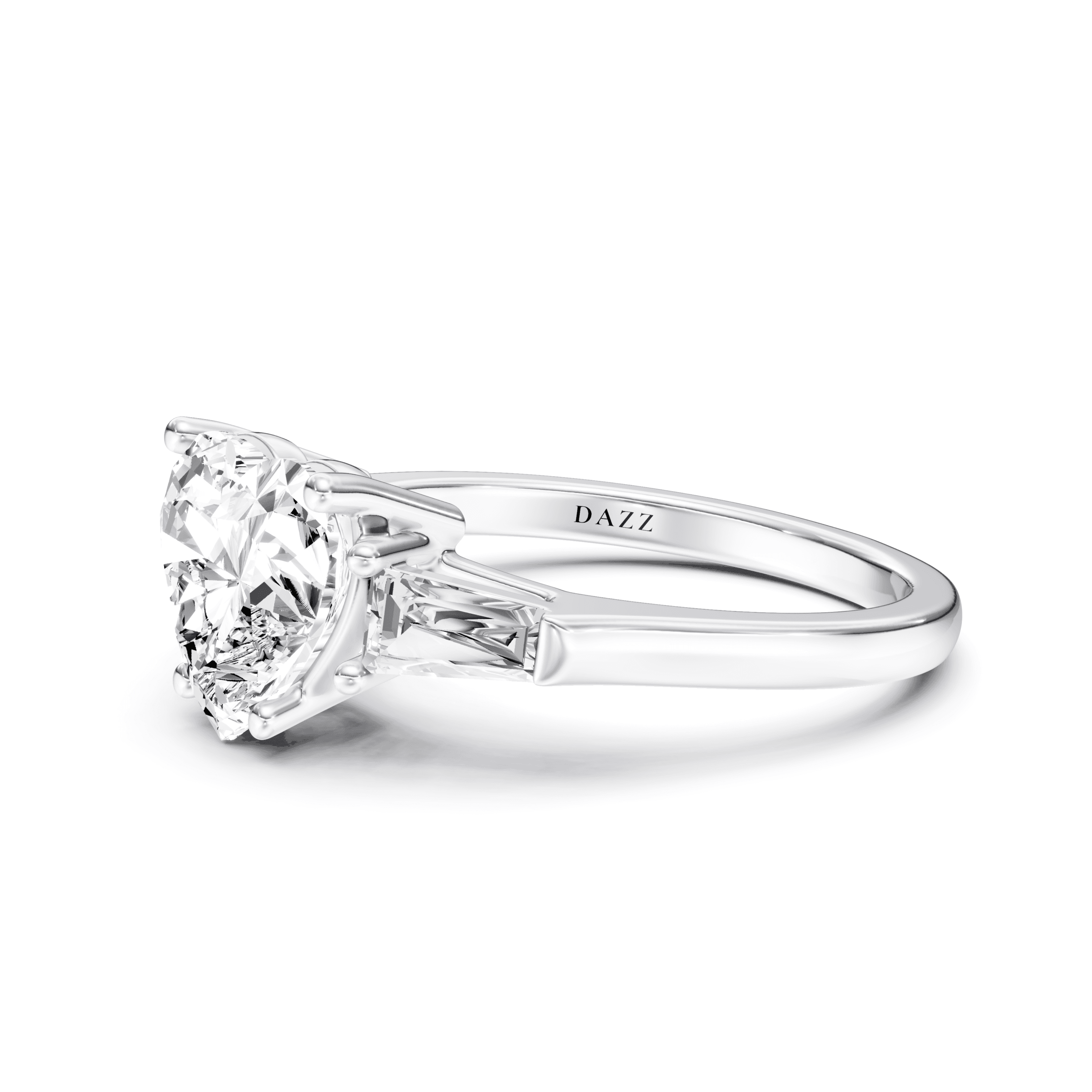 3 Stone Tapered Ring Heart — White Gold view 2