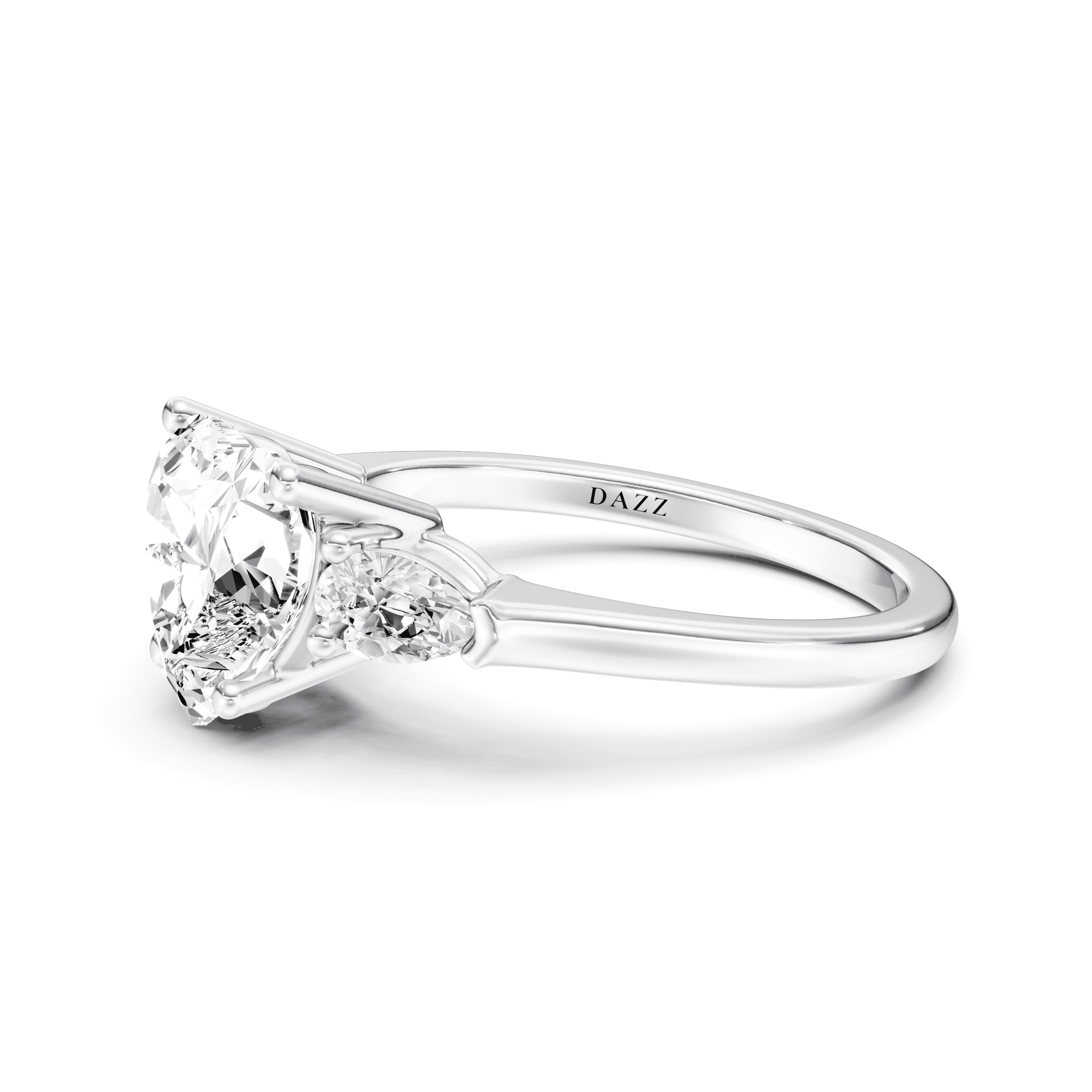 3 Stone Pear Ring Heart — White Gold view 2