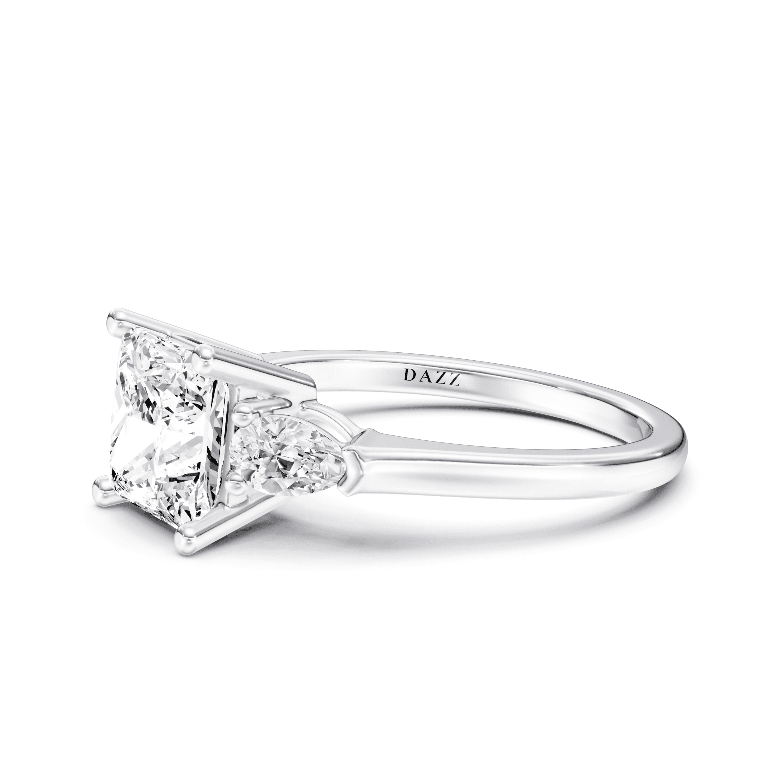3 Stone Pear Ring Princess — White Gold view 2