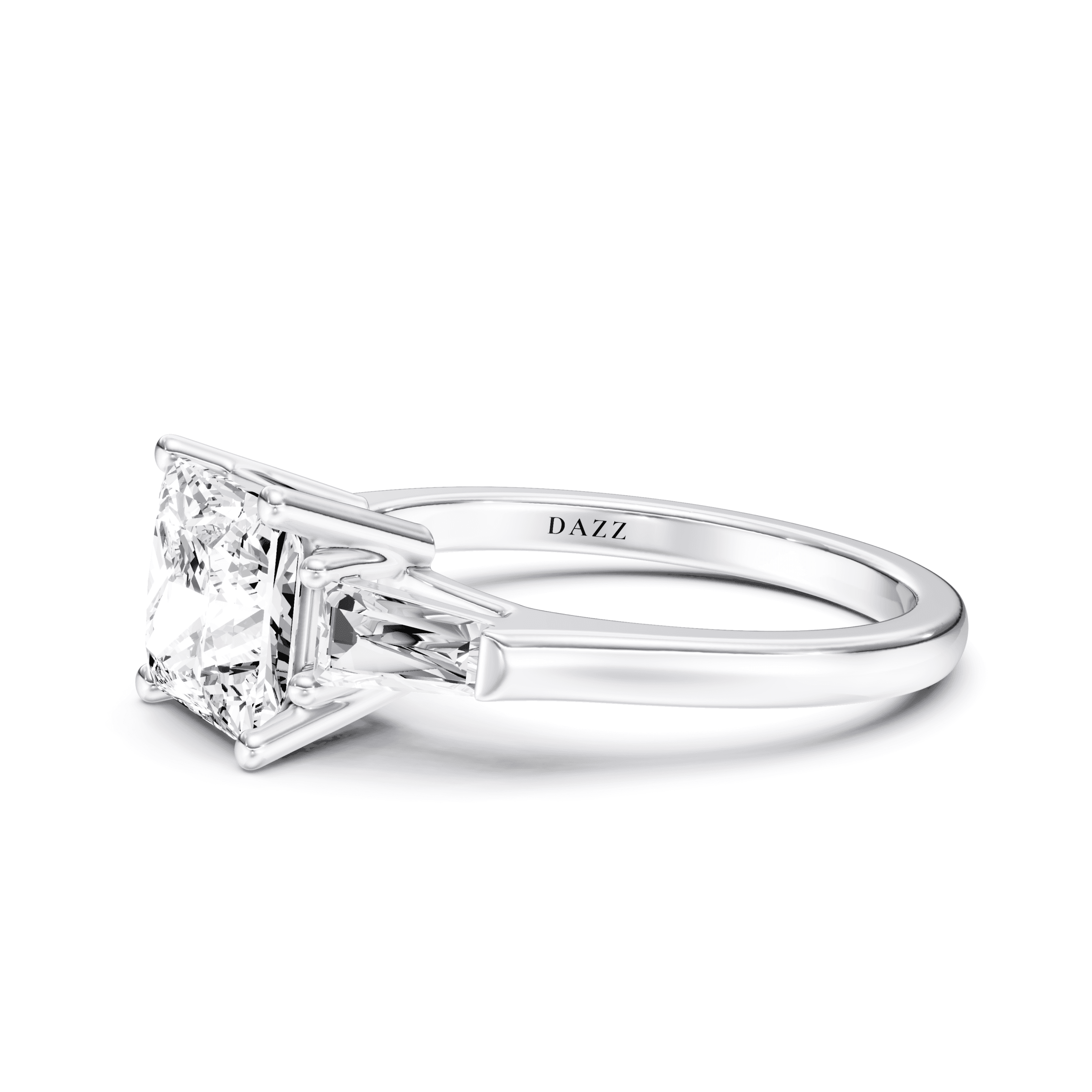 3 Stone Tapered Ring Princess — White Gold view 2