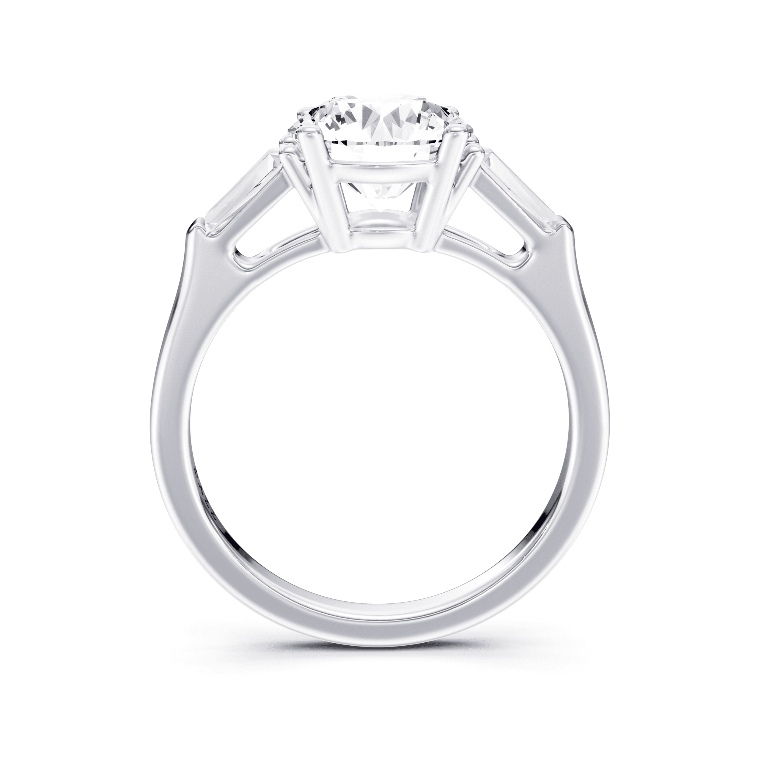3 Stone Tapered Ring Round — White Gold view 4