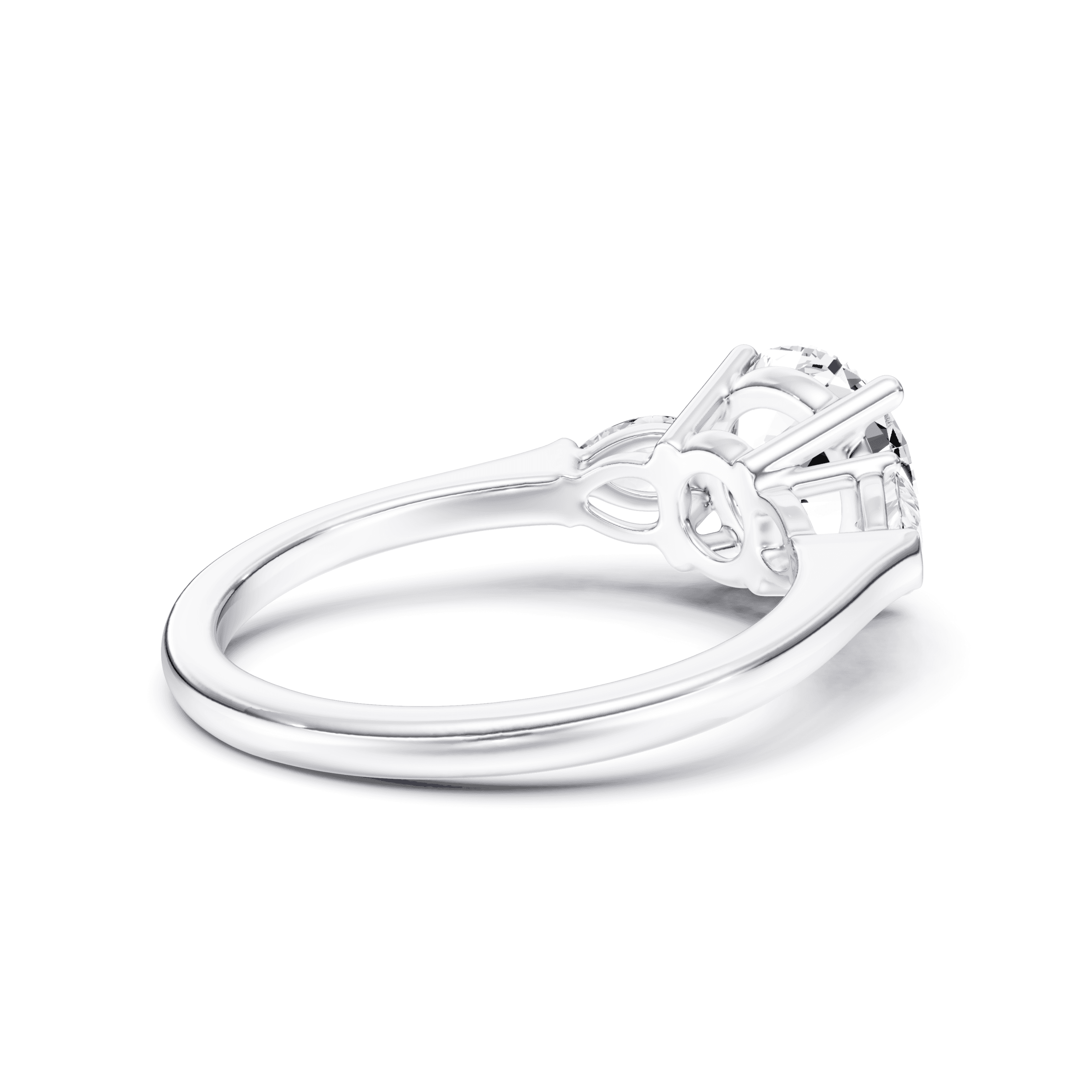 3 Stone Pear Ring Round — White Gold view 2