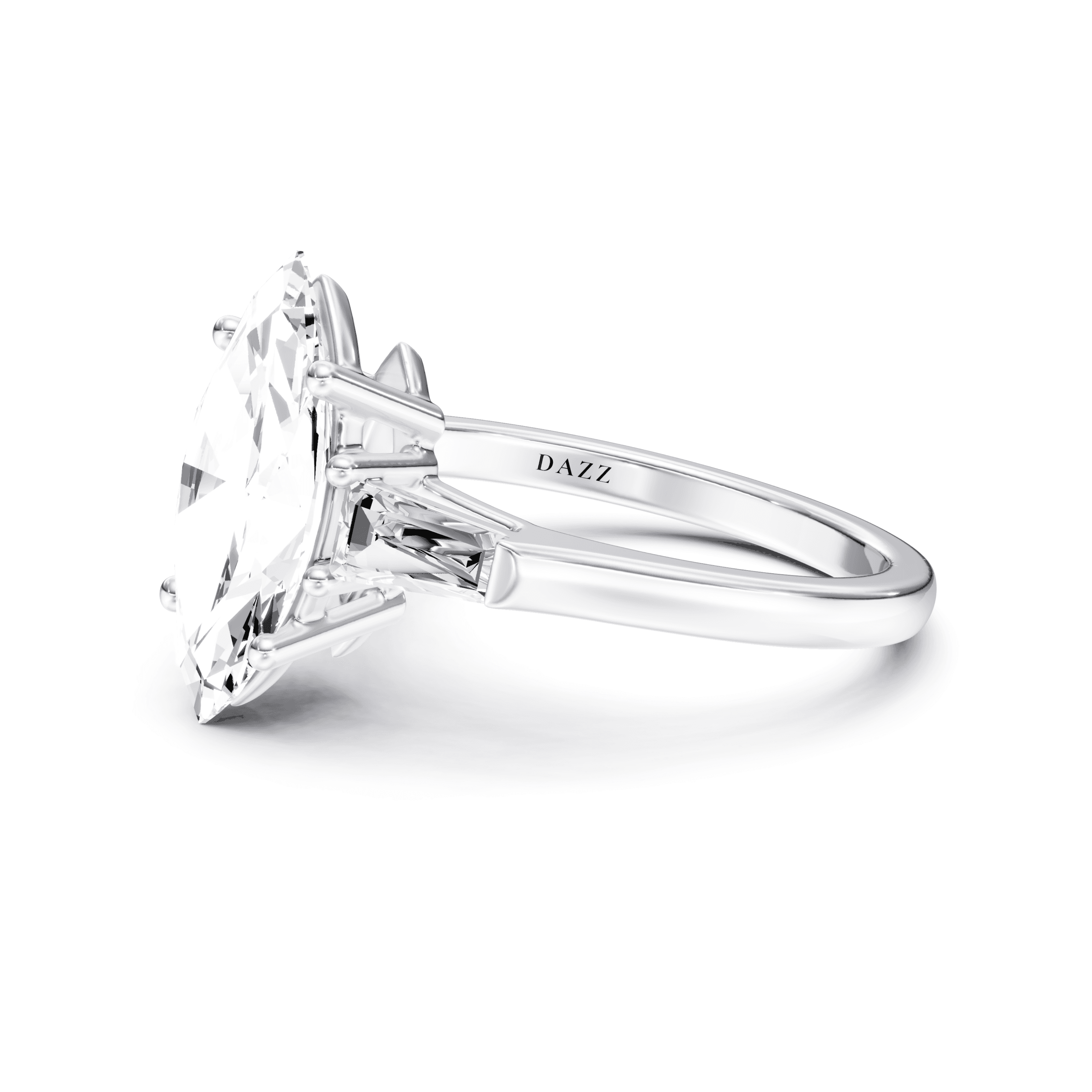 3 Stone Tapered Ring Marquise — White Gold view 2