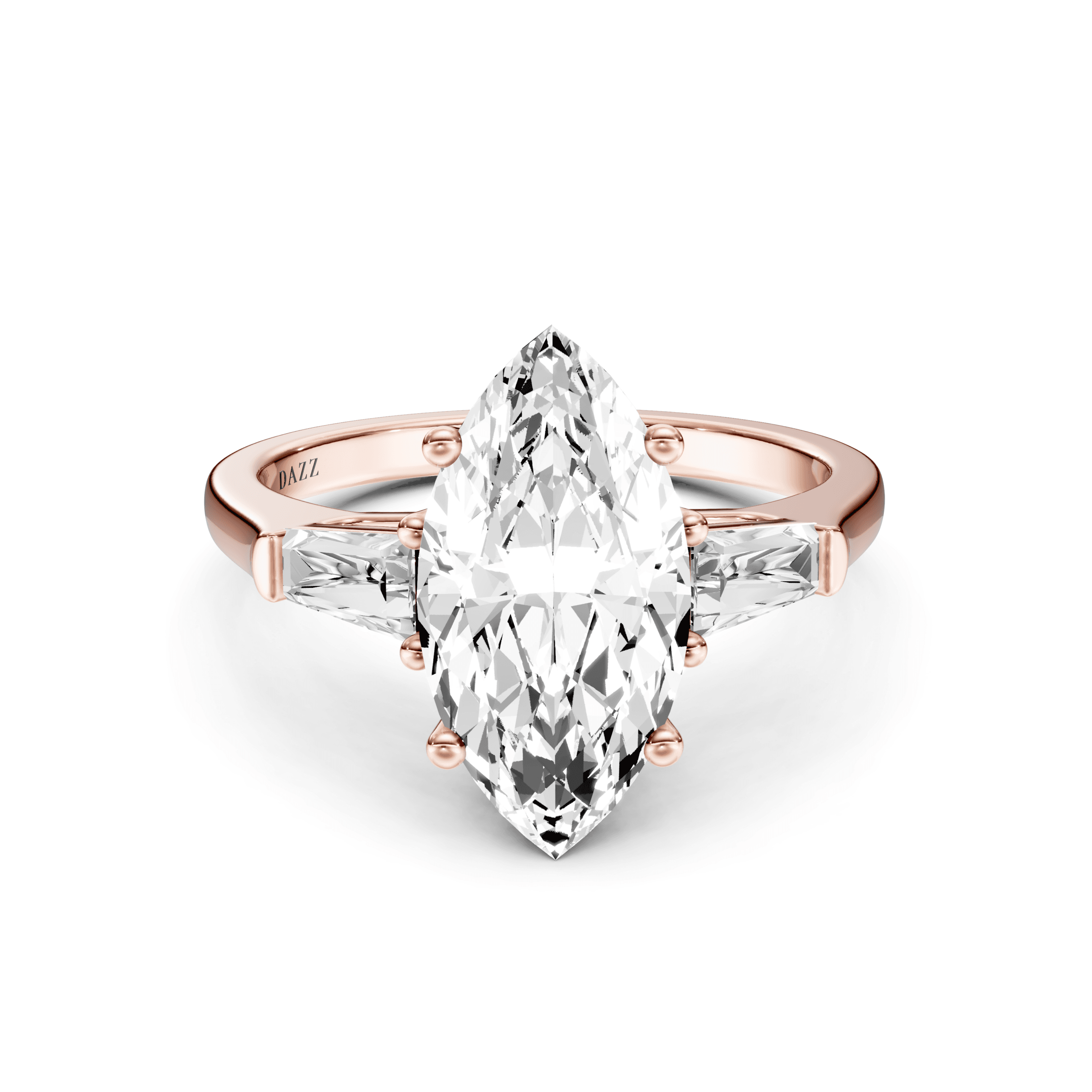 3 Stone Tapered Ring Marquise — White Gold view 5