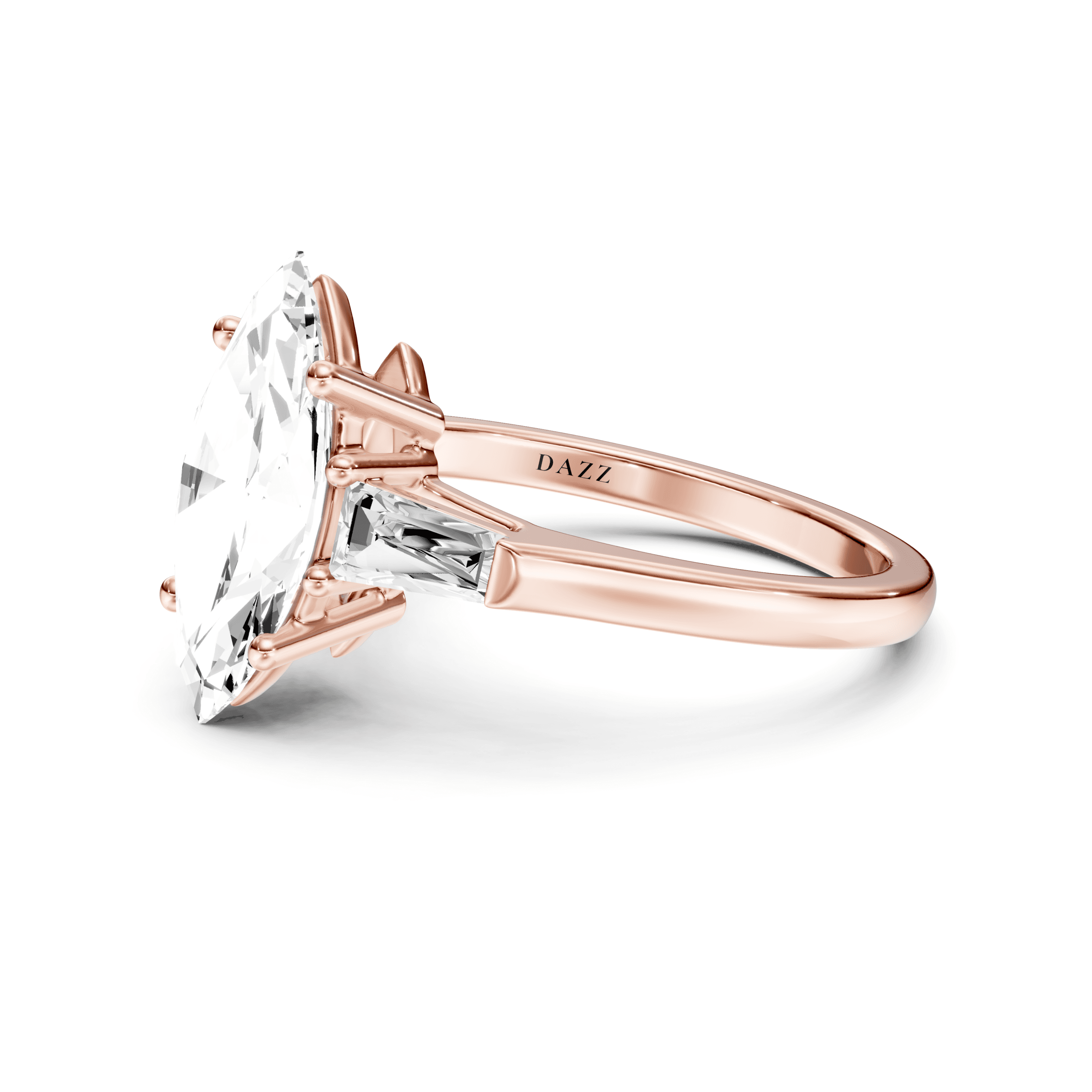 3 Stone Tapered Ring Marquise — White Gold view 6