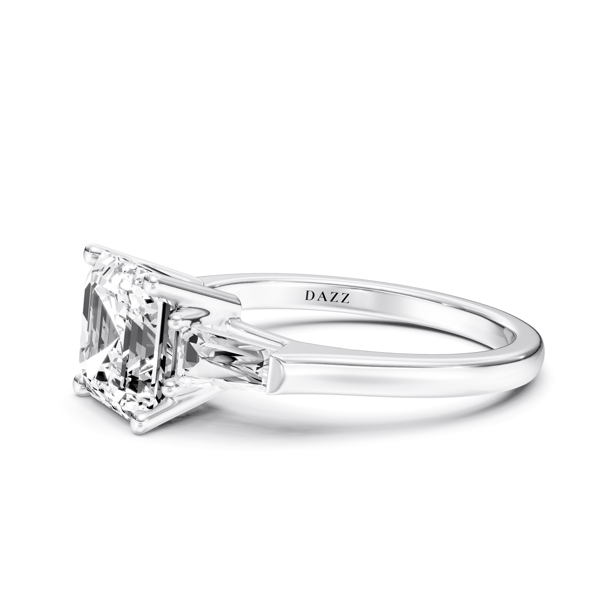 3 Stone Tapered Ring Asscher — White Gold view 2