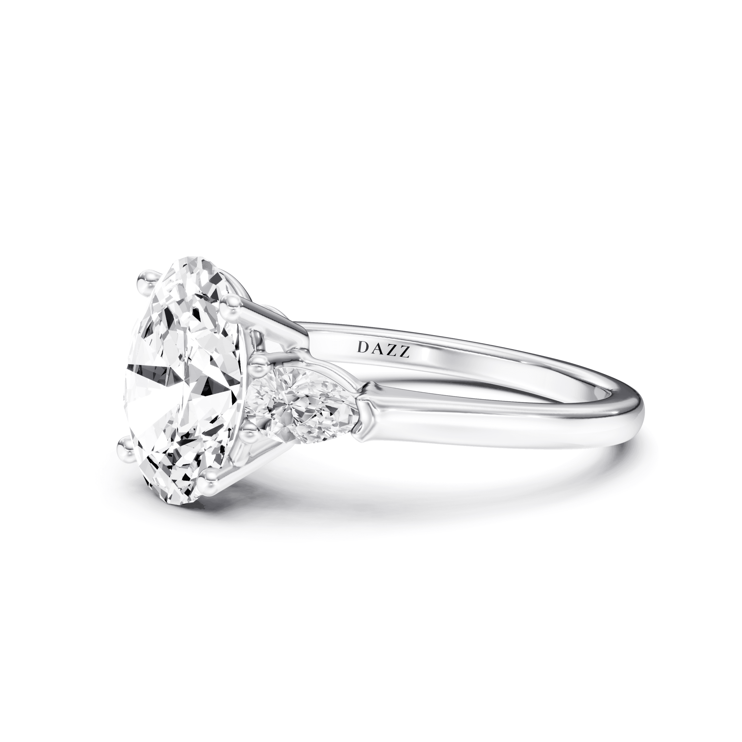 3 Stone Pear Ring Oval — White Gold view 2