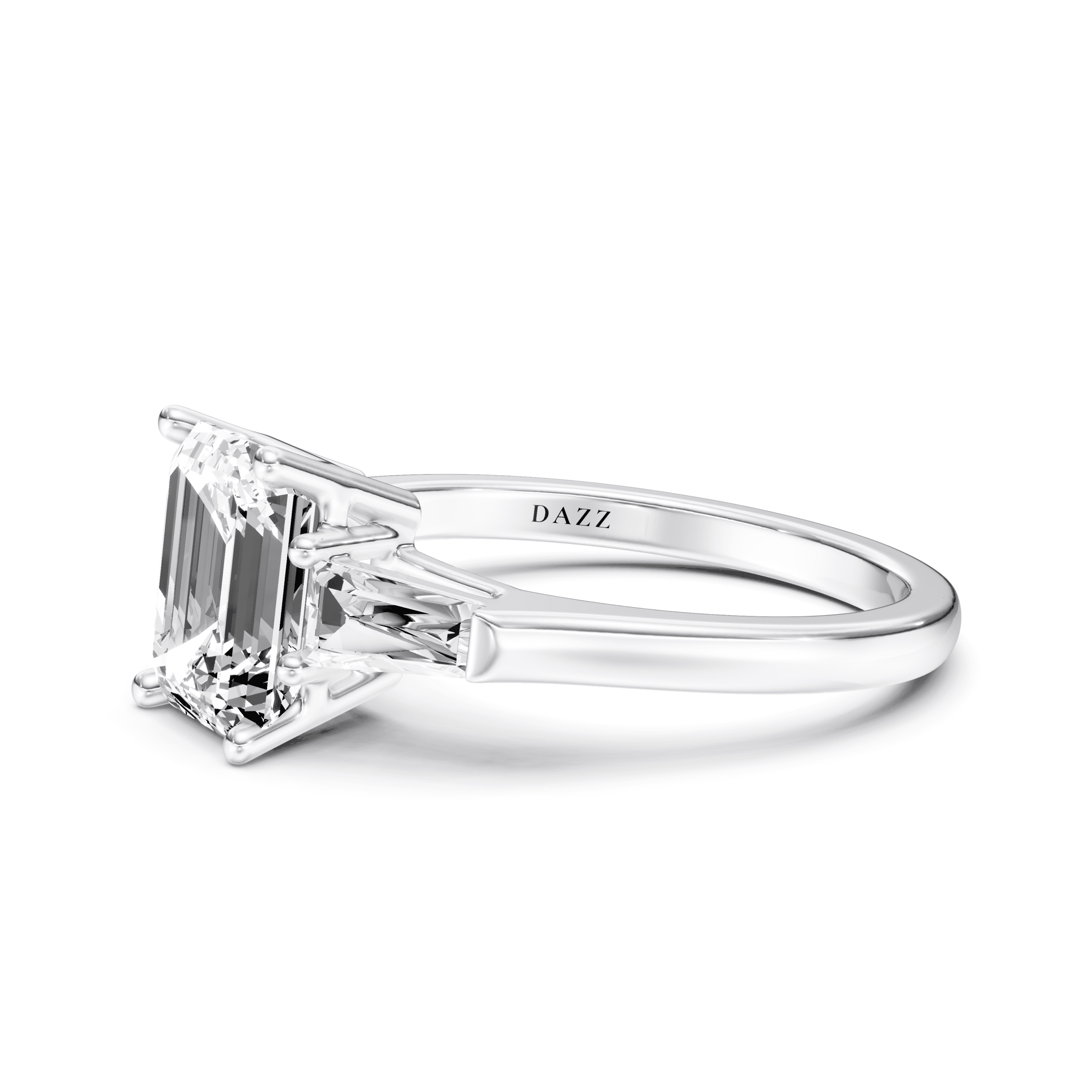 3 Stone Tapered Ring Emerald — White Gold view 2