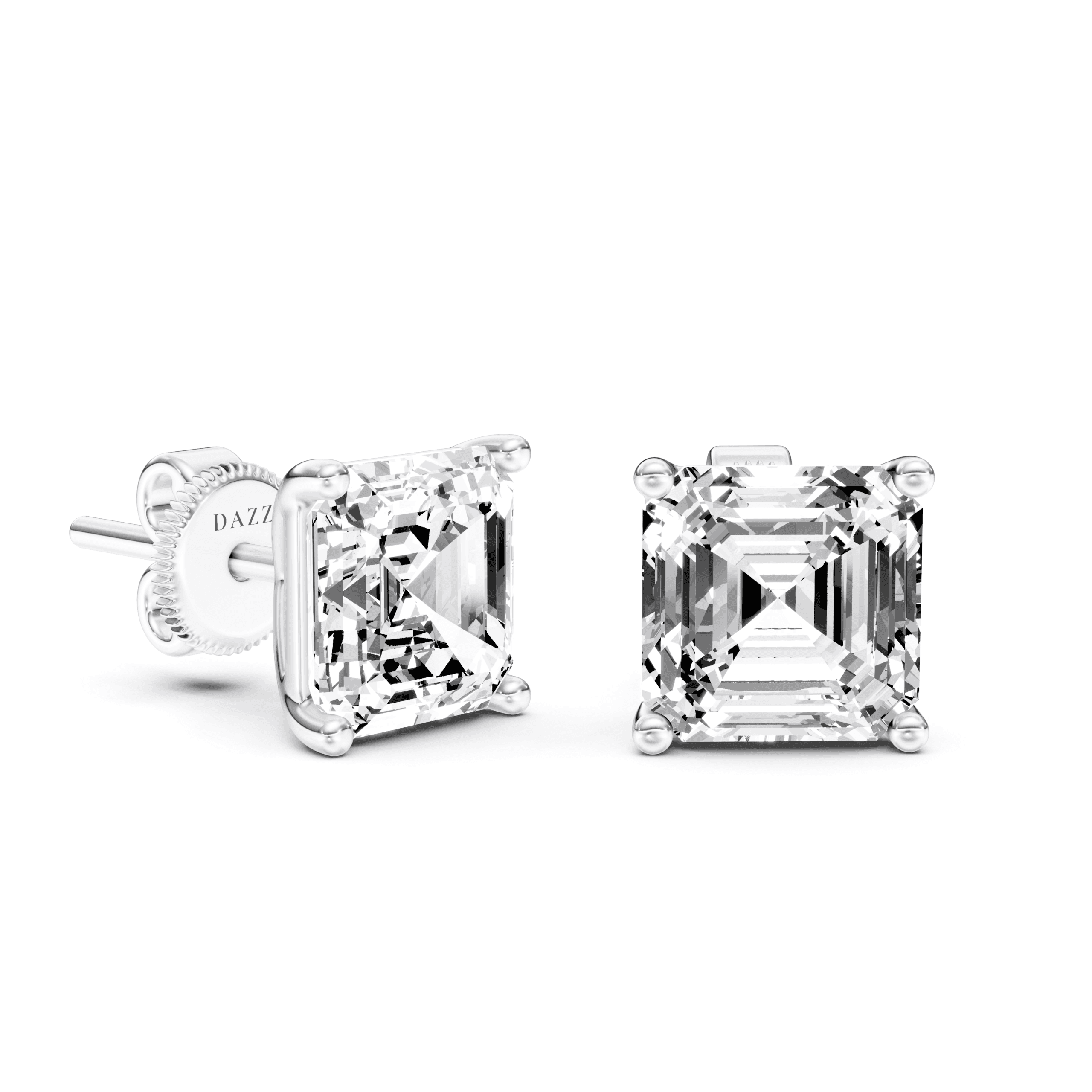 Solitaire Studs Asscher — White Gold view 2