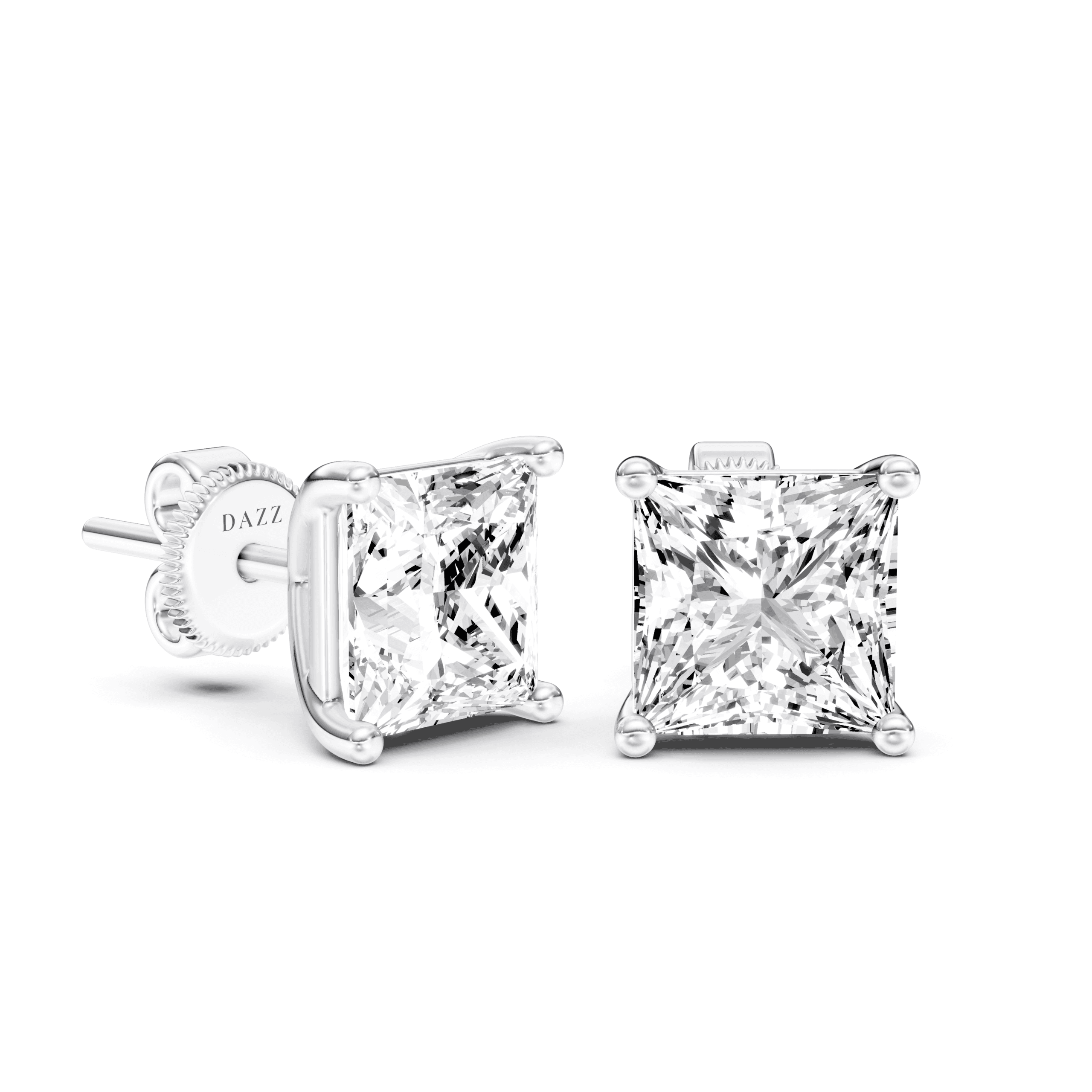 Solitaire Studs Princess — White Gold view 2