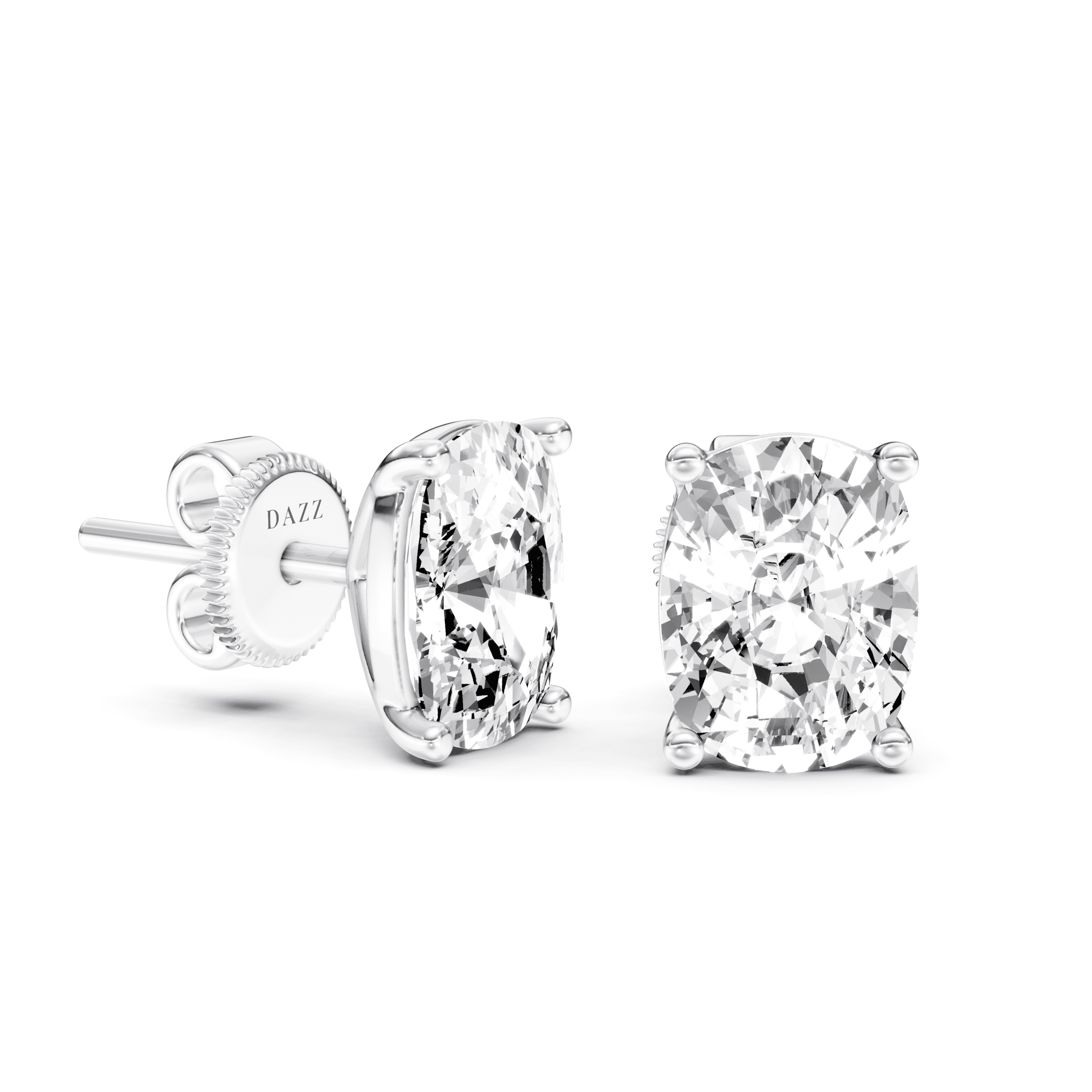 Solitaire Studs Cushion — White Gold view 2