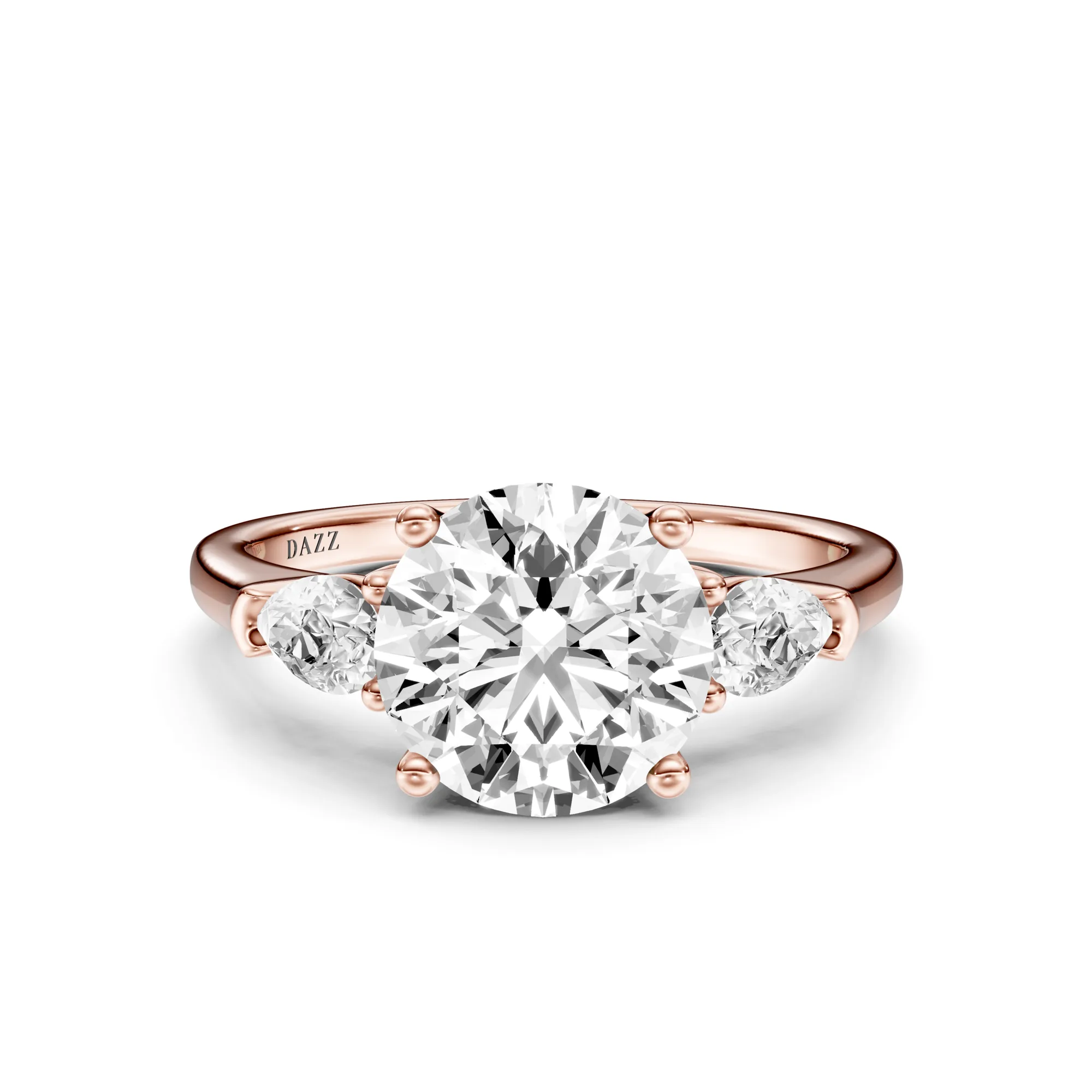 3 Stone Pear Ring Round — Roségold