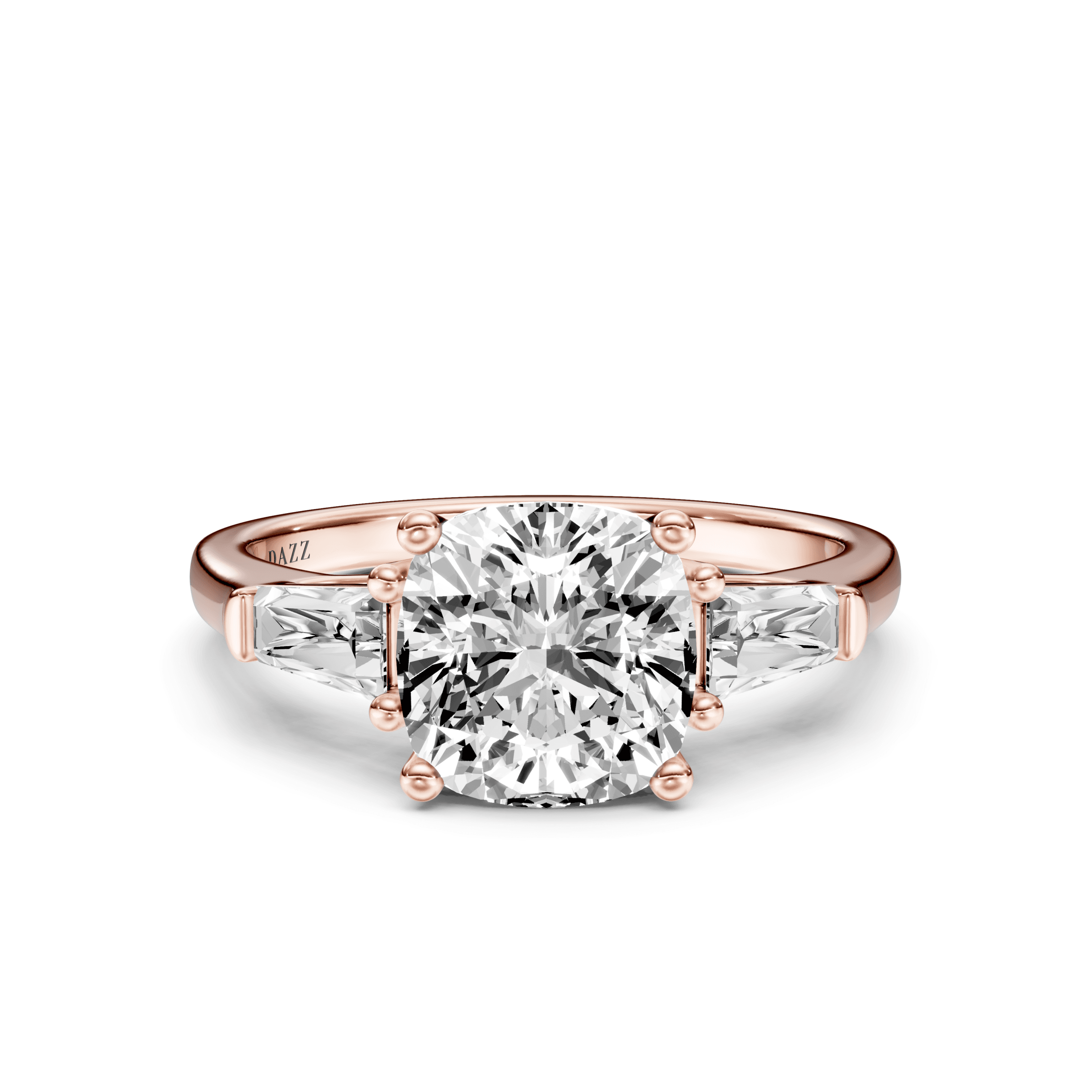 3 Stone Tapered Ring Cushion — Rose Gold