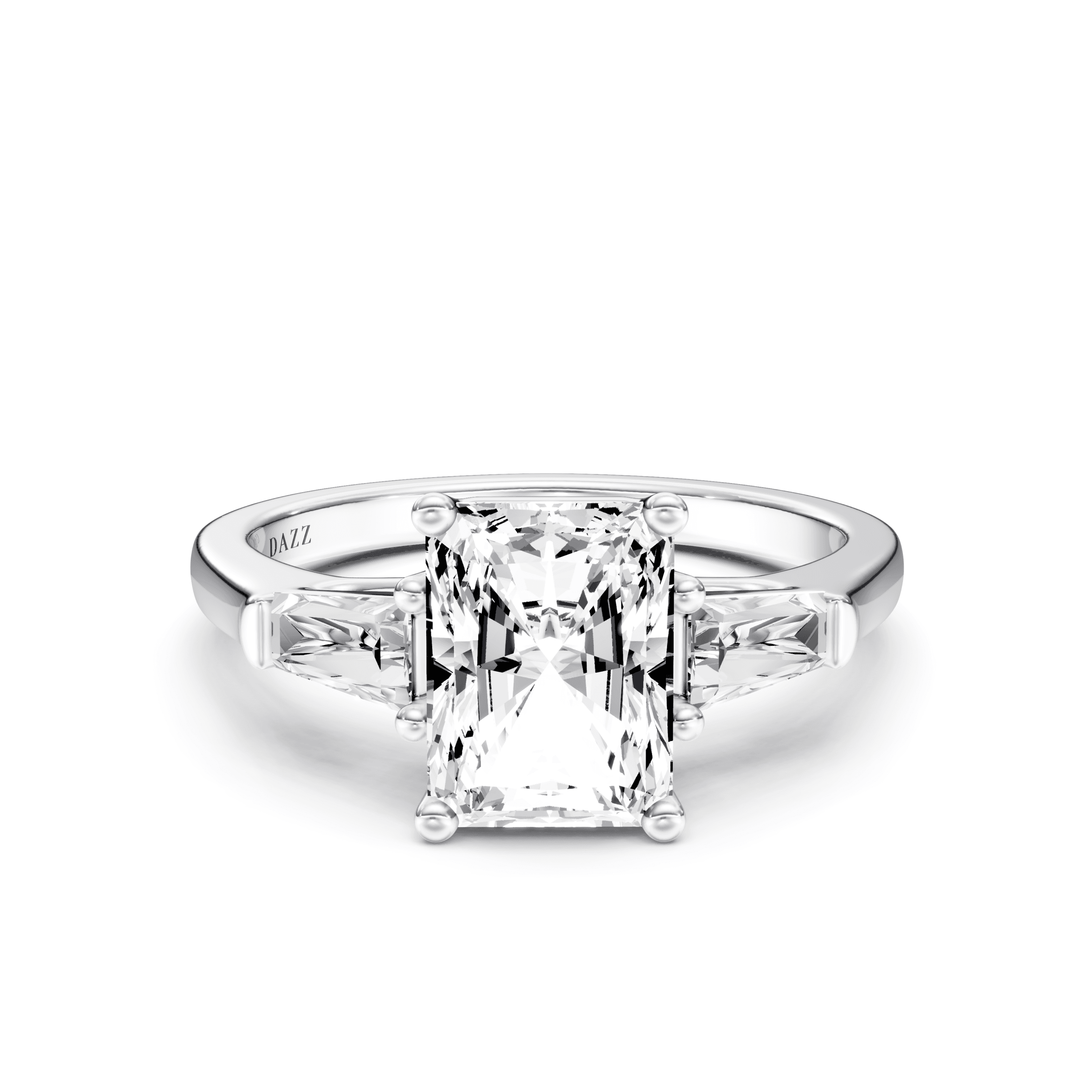 3 Stone Tapered Ring Radiant — White Gold
