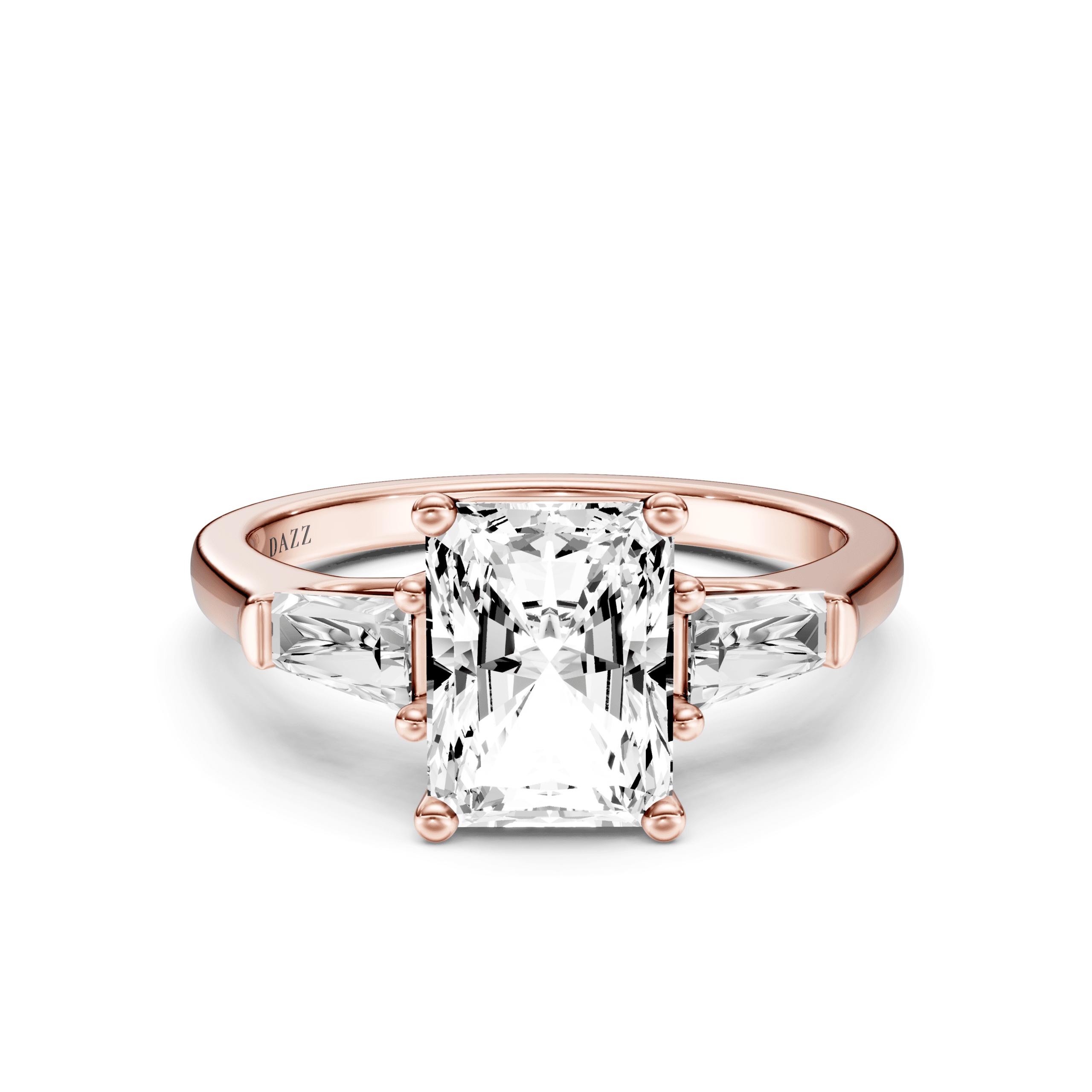 3 Stone Tapered Ring Radiant — Rose Gold