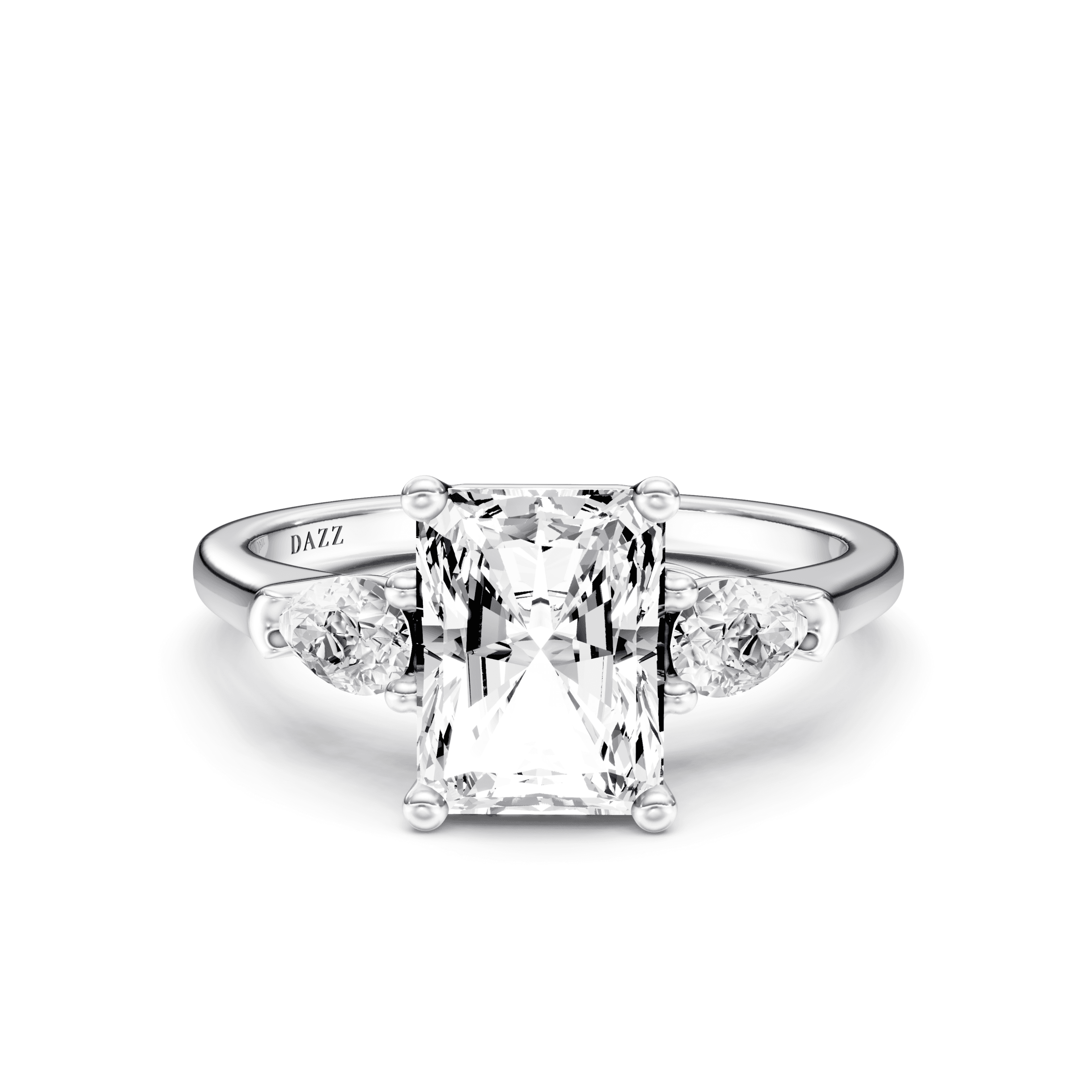 3 Stone Pear Ring Radiant — White Gold