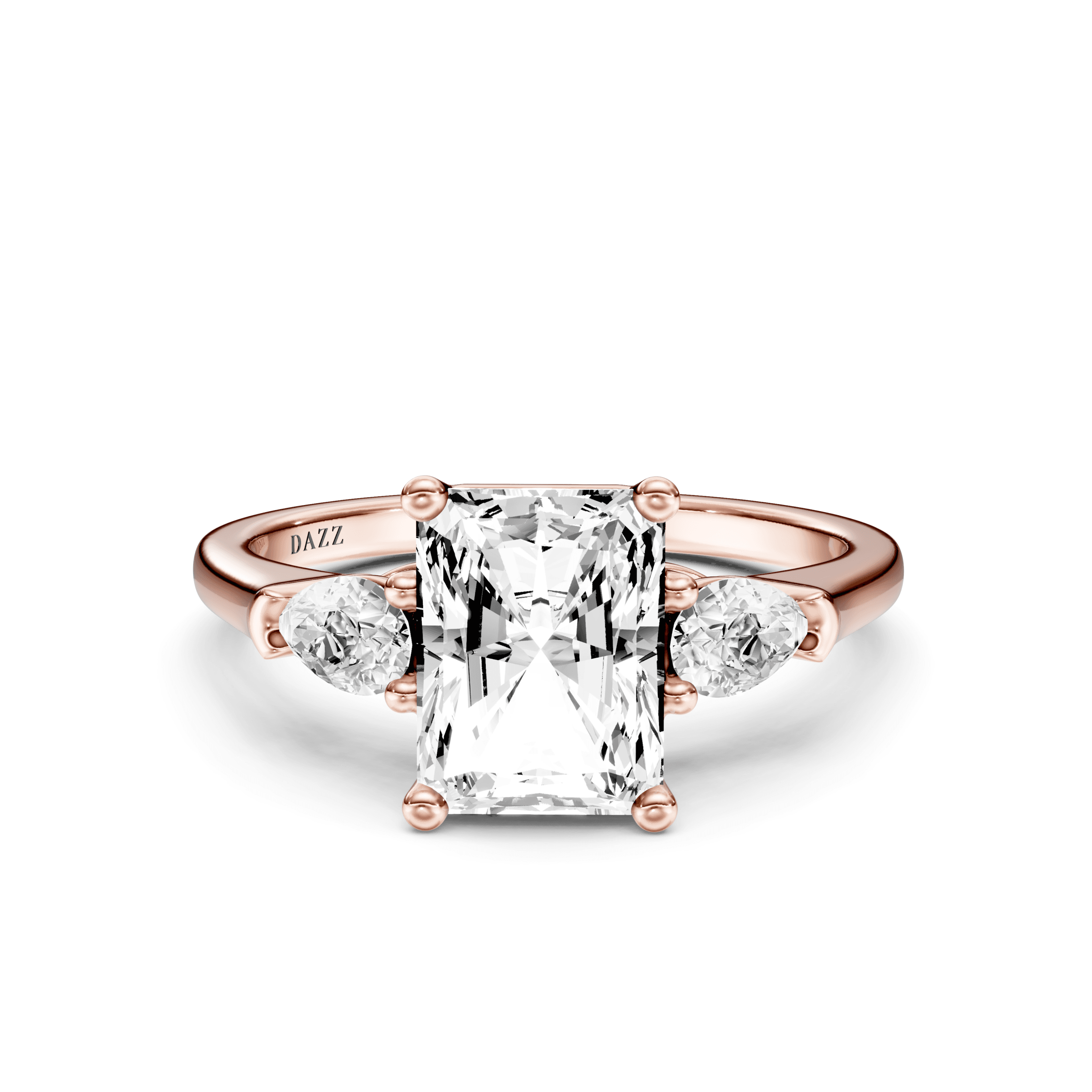 3 Stone Pear Ring Radiant — Rose Gold