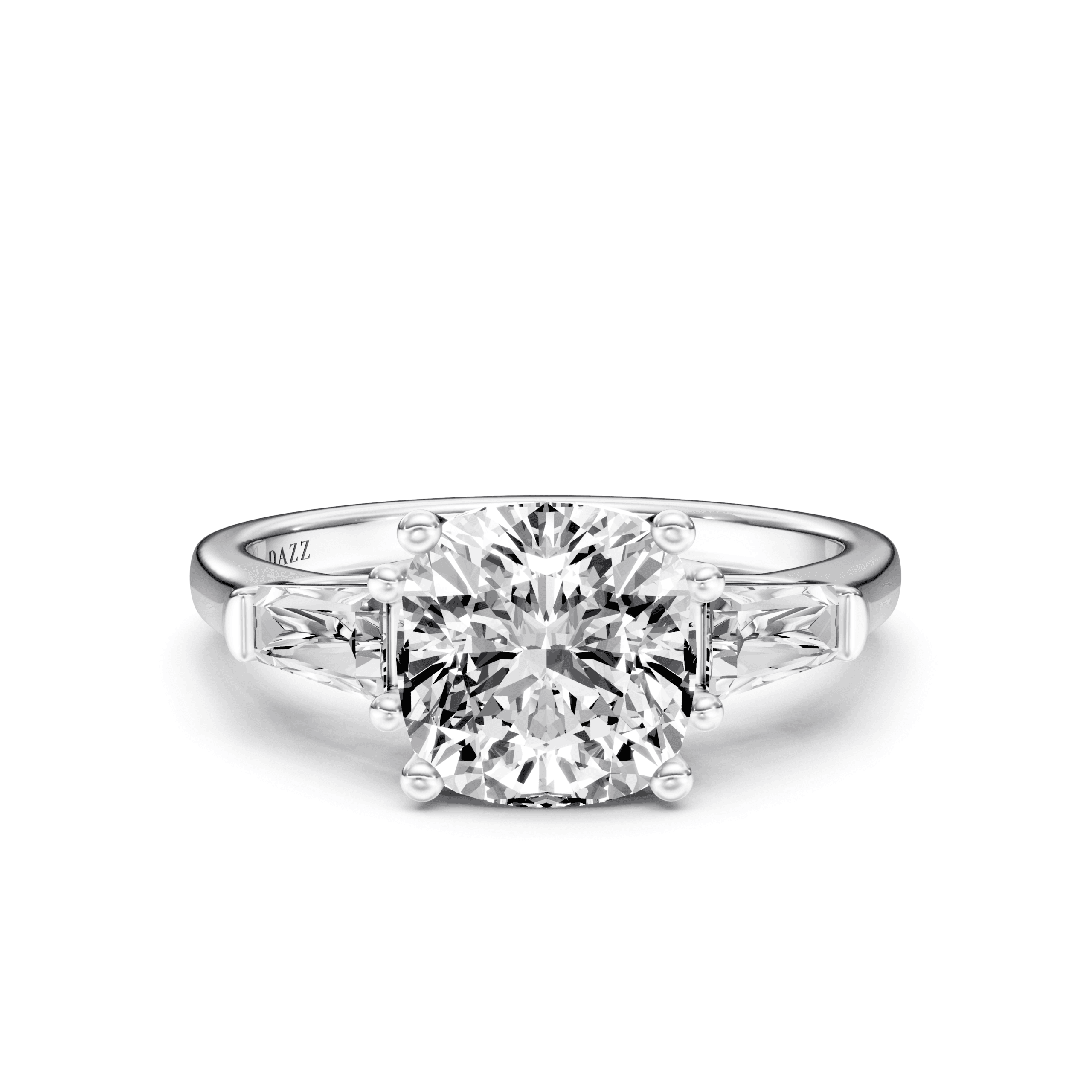 3 Stone Tapered Ring Cushion — White Gold