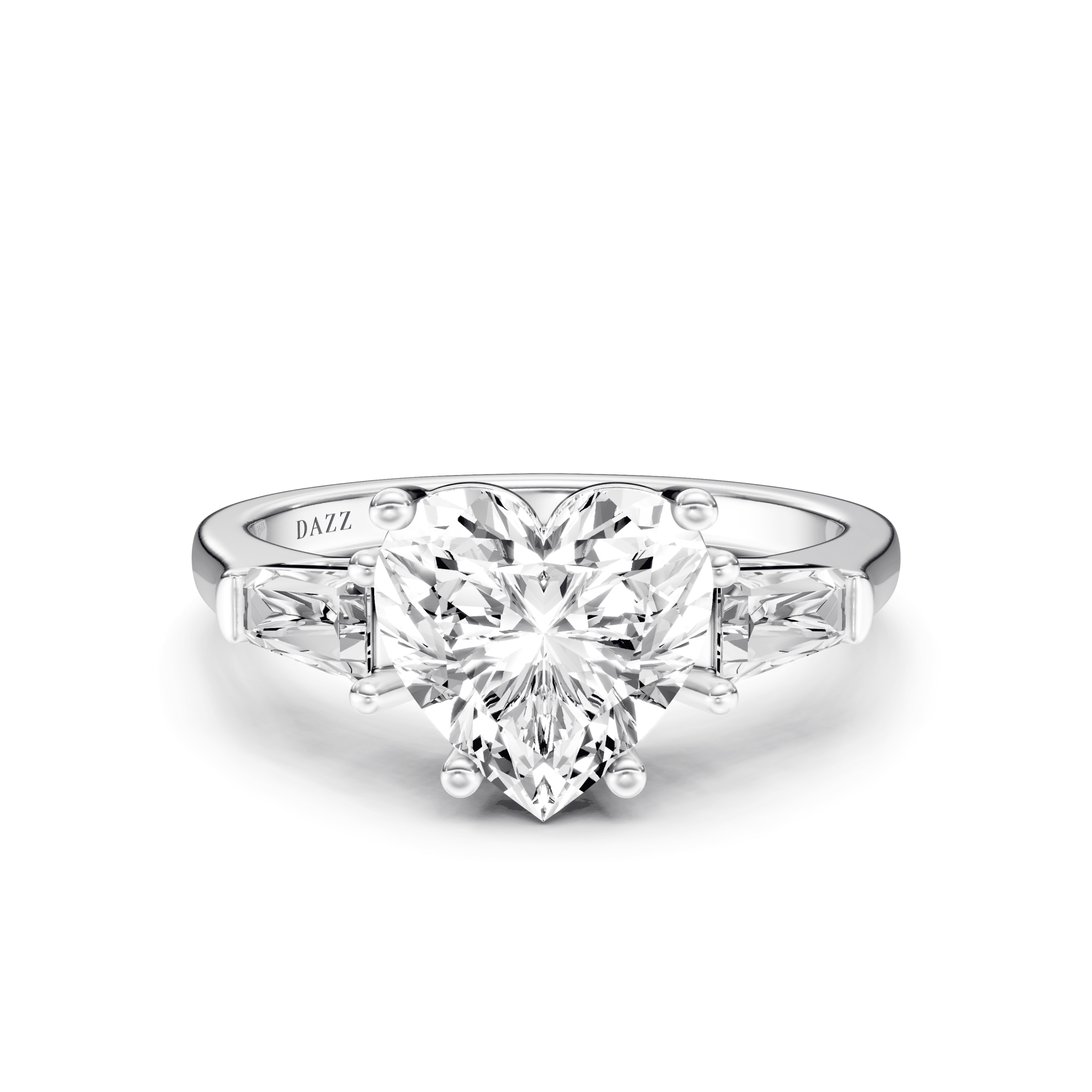 3 Stone Tapered Ring Heart — White Gold