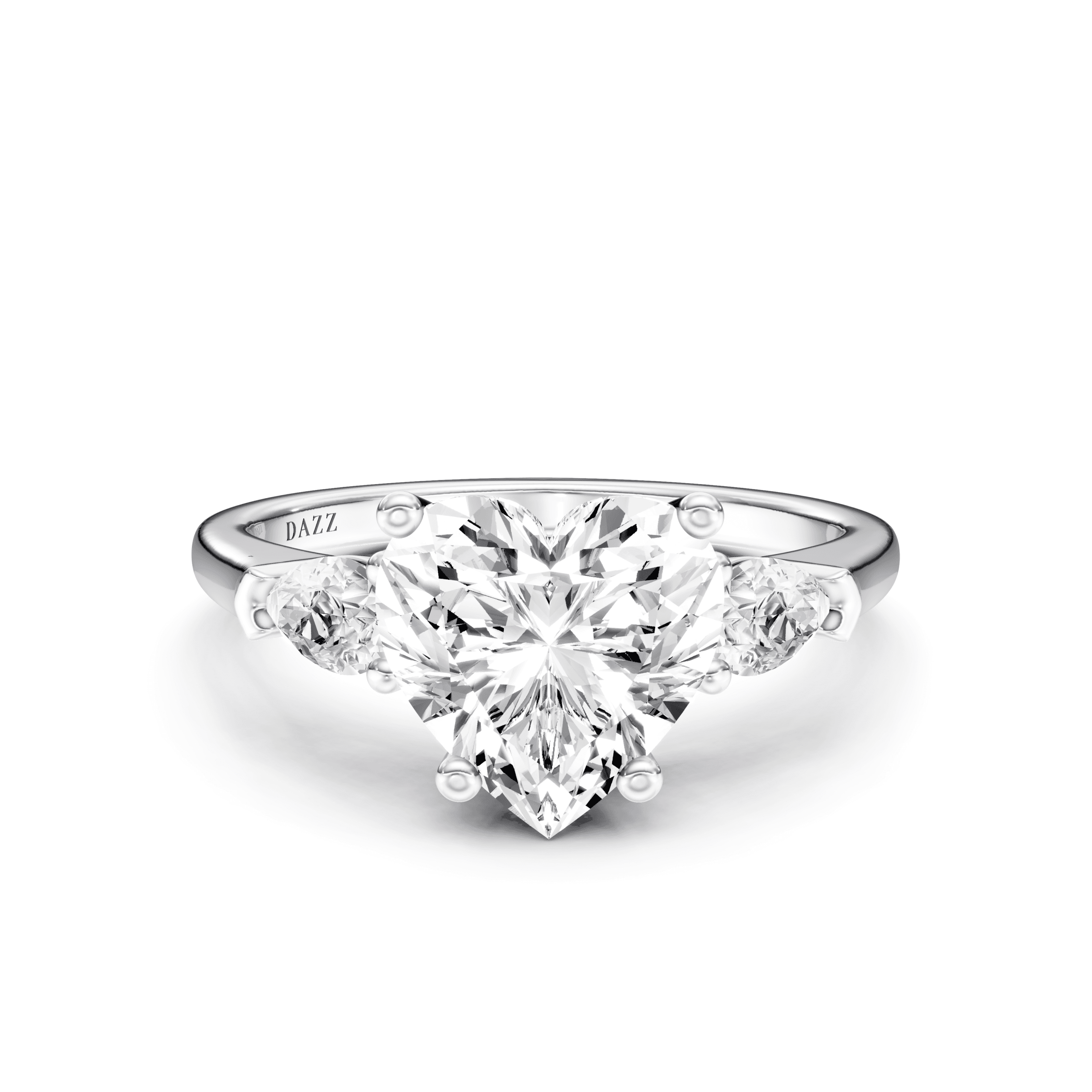 3 Stone Pear Ring Heart — White Gold