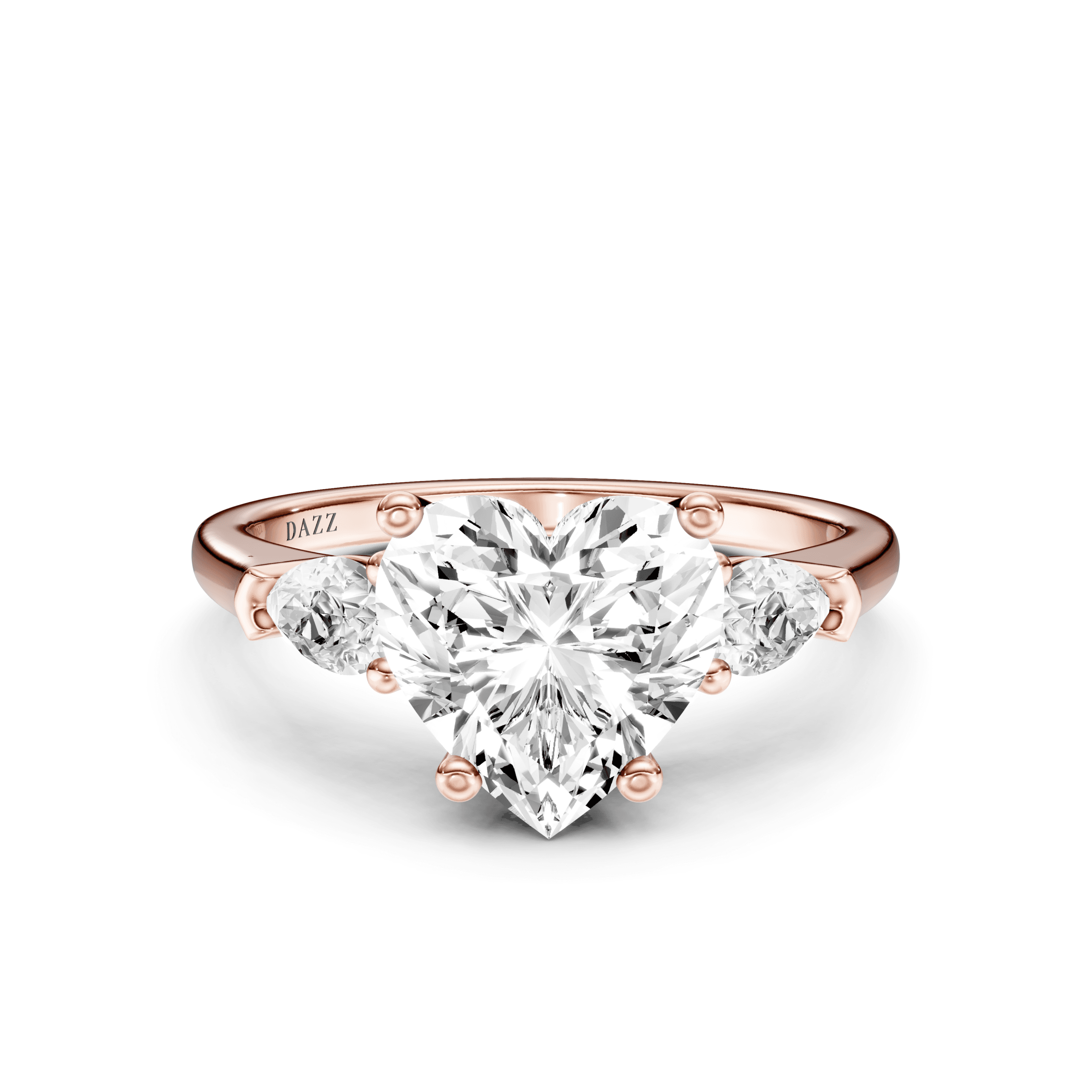 3 Stone Pear Ring Heart — Rose Gold