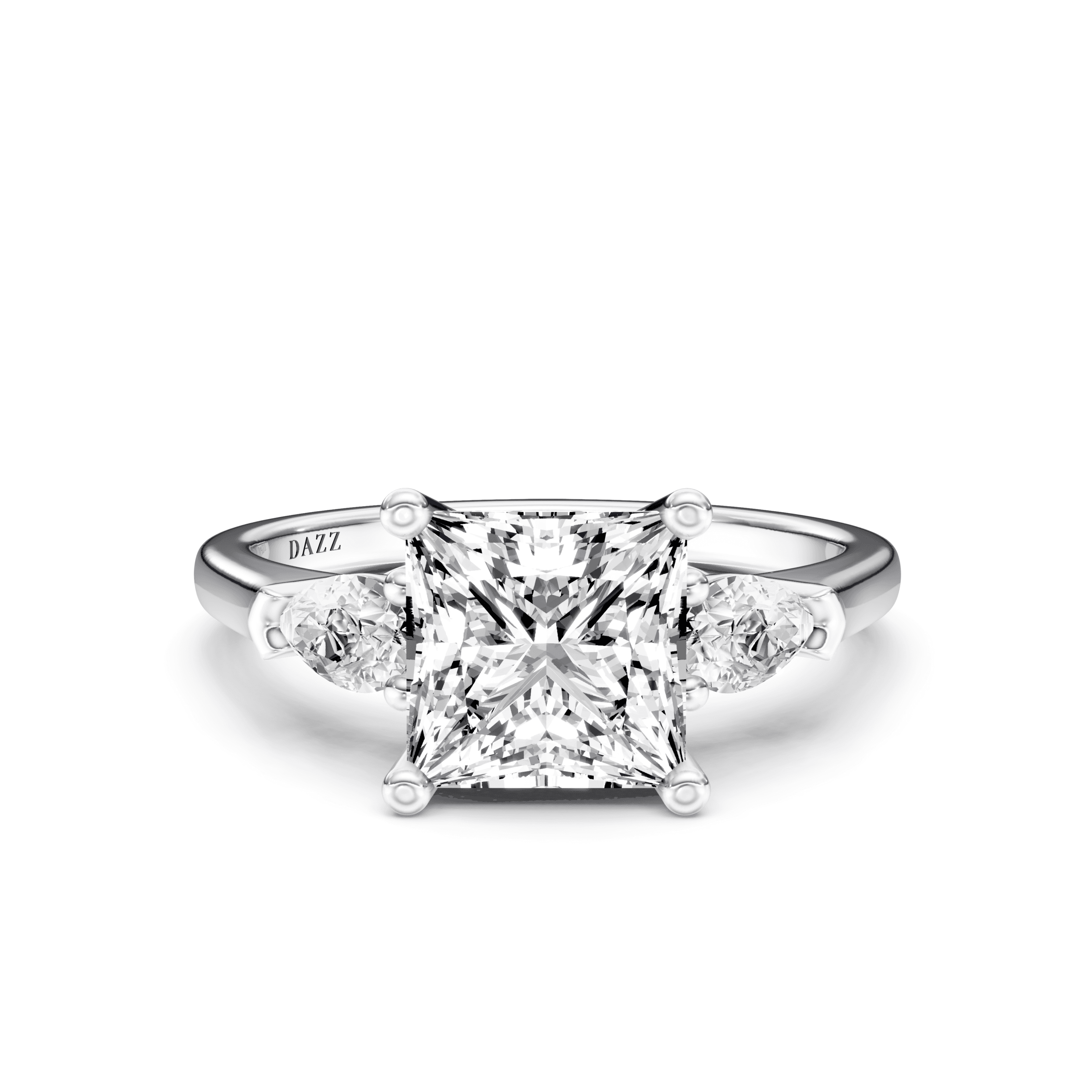 3 Stone Pear Ring Princess — White Gold