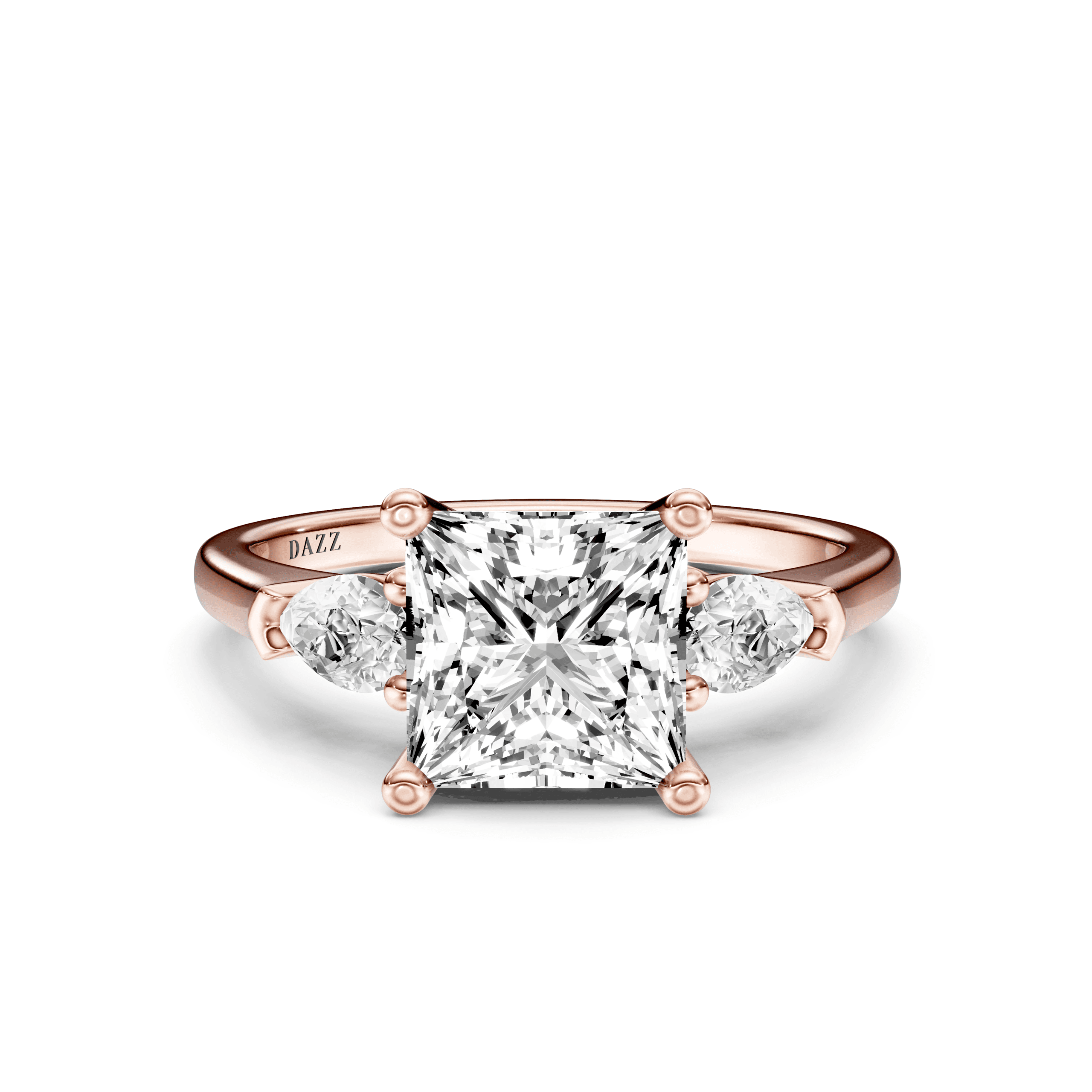 3 Stone Pear Ring Princess — Rose Gold