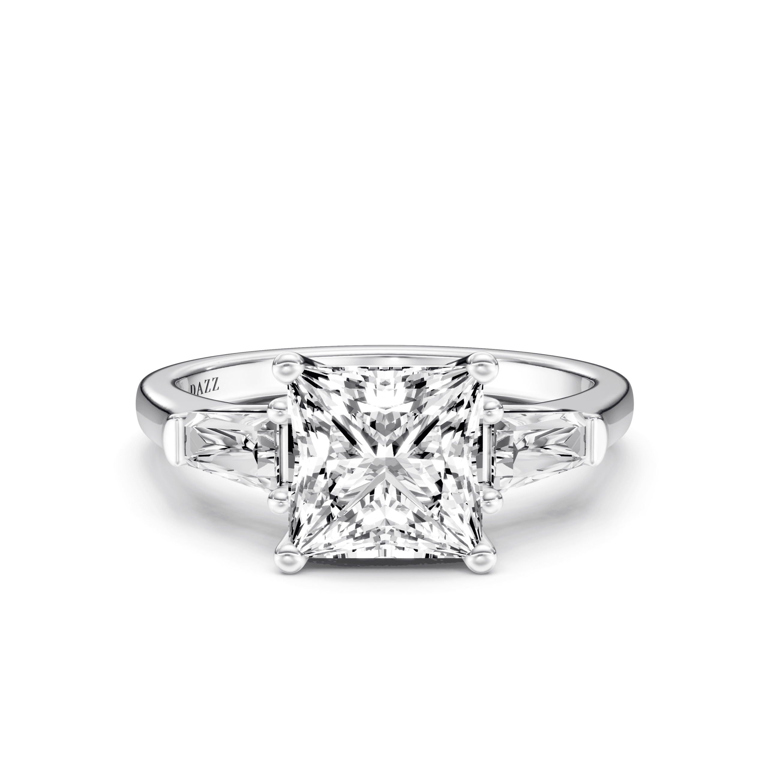 3 Stone Tapered Ring Princess — White Gold
