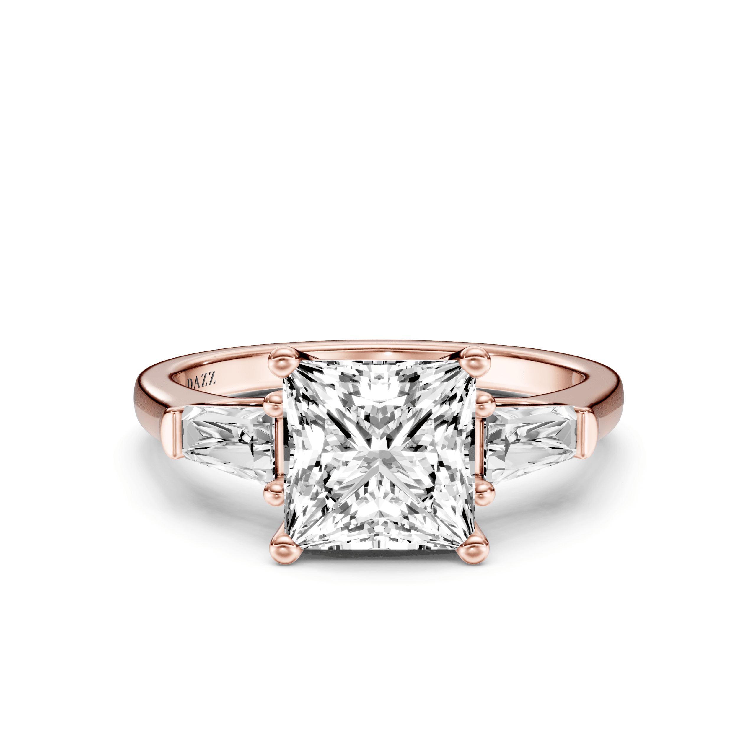 3 Stone Tapered Ring Princess — Rose Gold