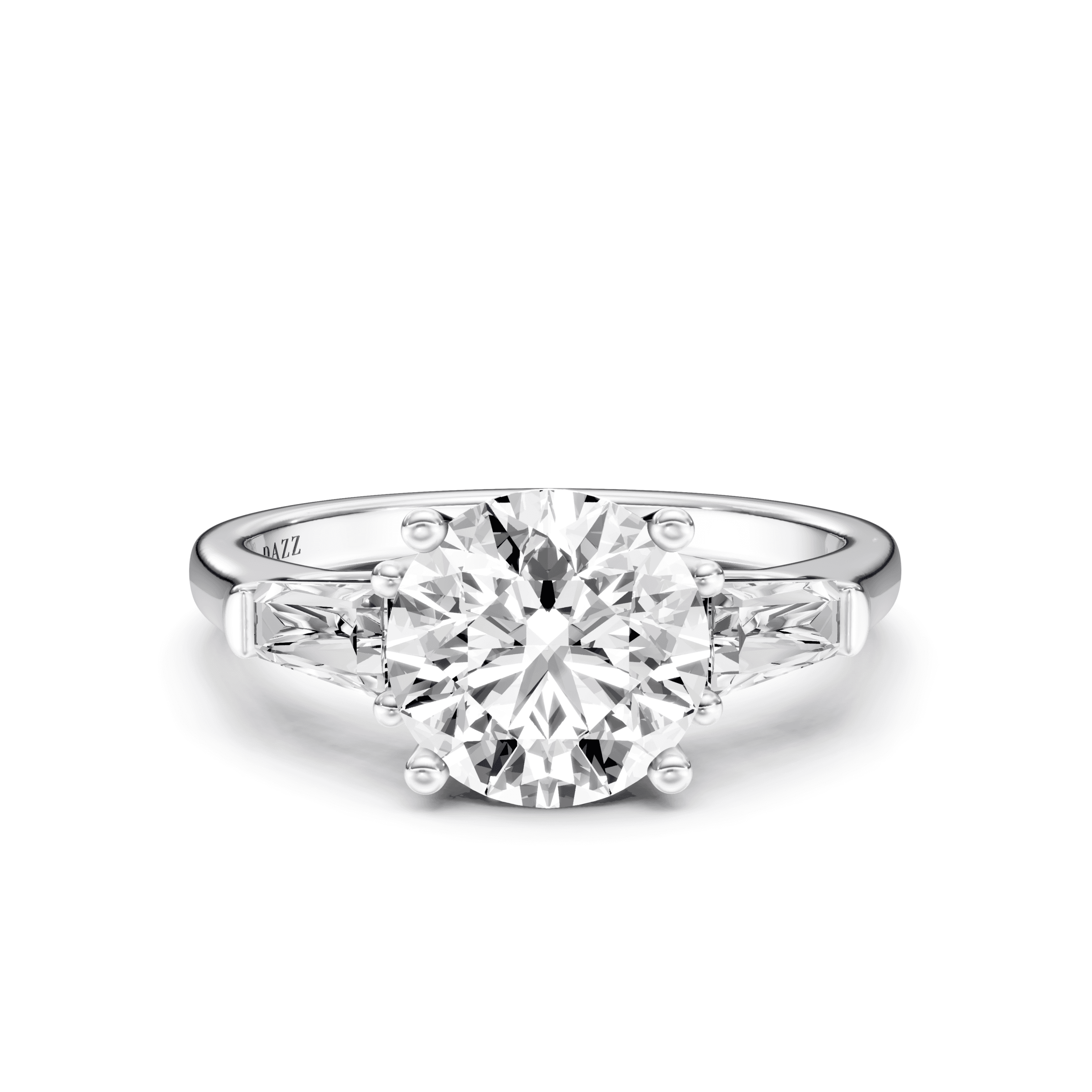 3 Stone Tapered Ring Round — White Gold