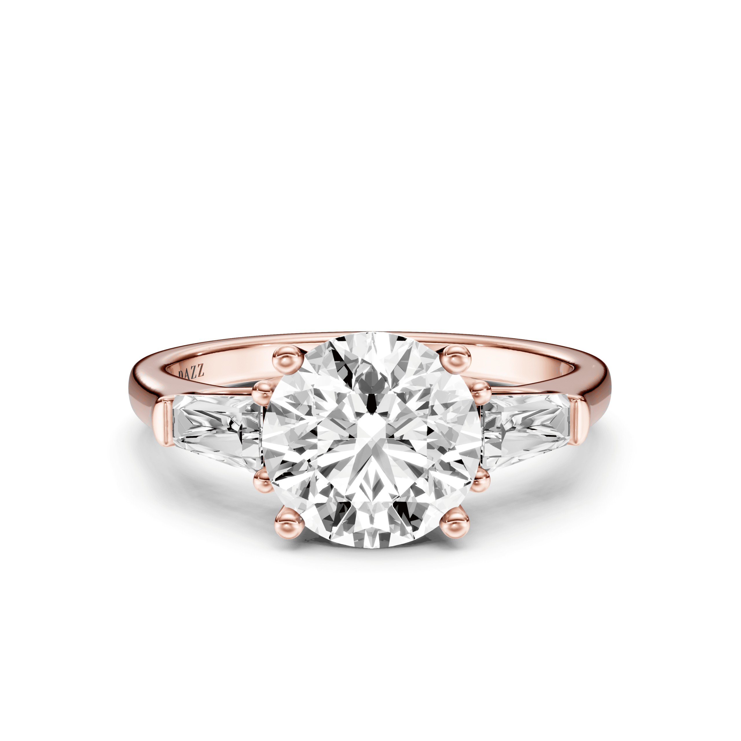 3 Stone Tapered Ring Round — Rose Gold